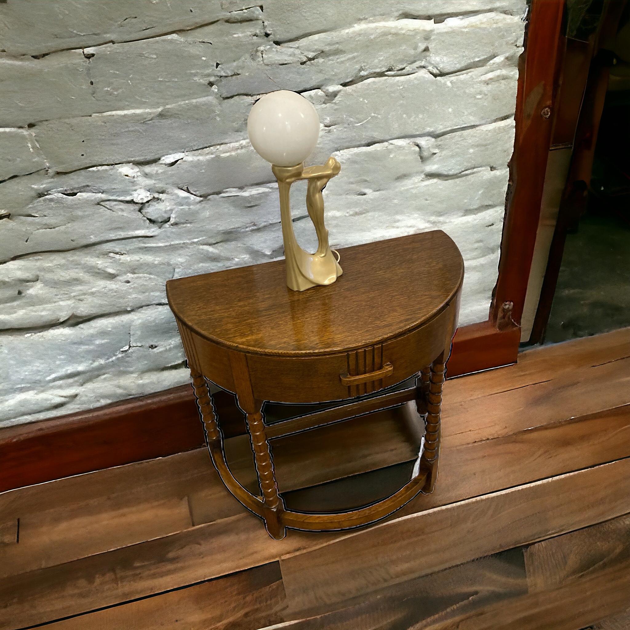 Art Deco Oak Half Moon Hall or Side Table In Good Condition In Bishop's Stortford, GB