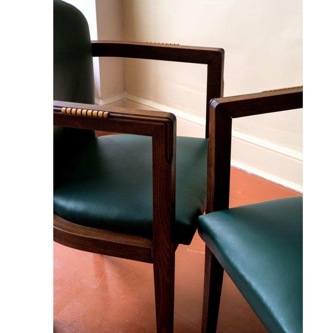 French Art Deco Oak & Leather Armchairs For Sale