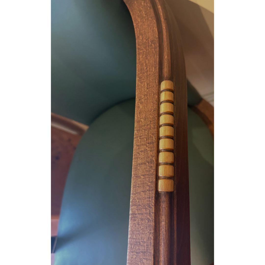 Hand-Carved Art Deco Oak & Leather Armchairs For Sale