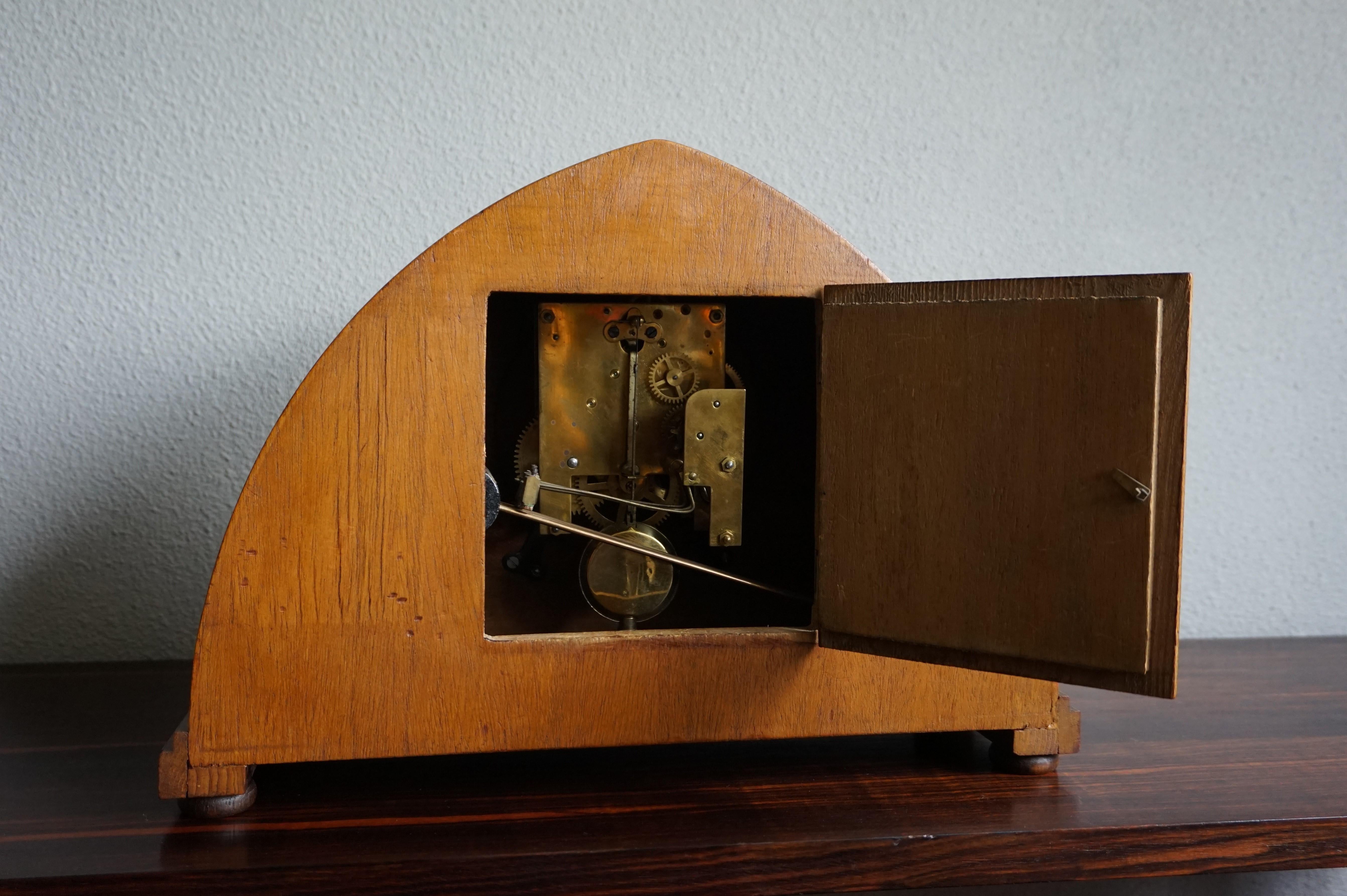 Art Deco Oak, Cocobolo & Mahogany Mantle or Desk Clock w. Chrome Metal Numerals 3