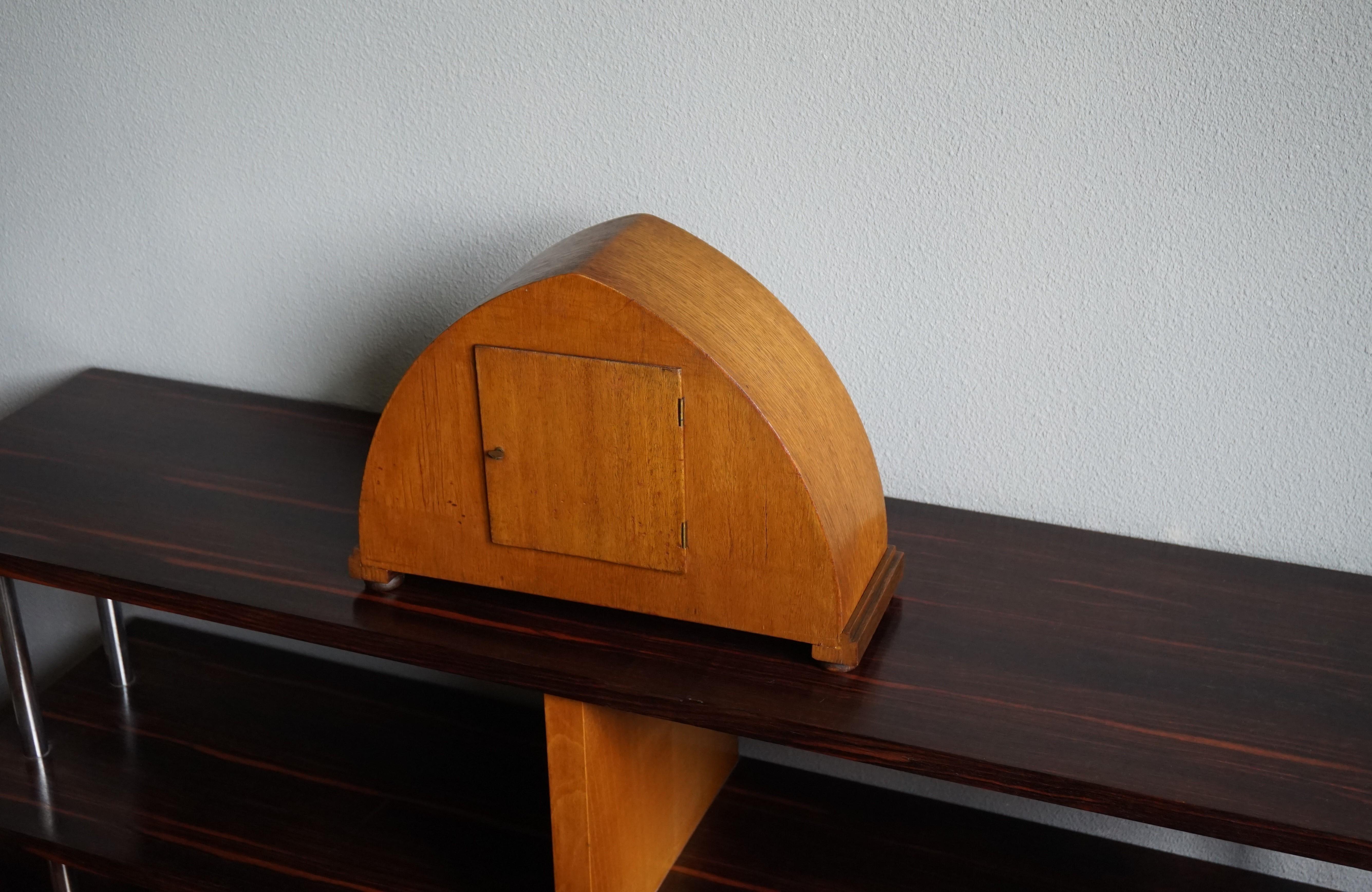 Art Deco Oak, Cocobolo & Mahogany Mantle or Desk Clock w. Chrome Metal Numerals 2