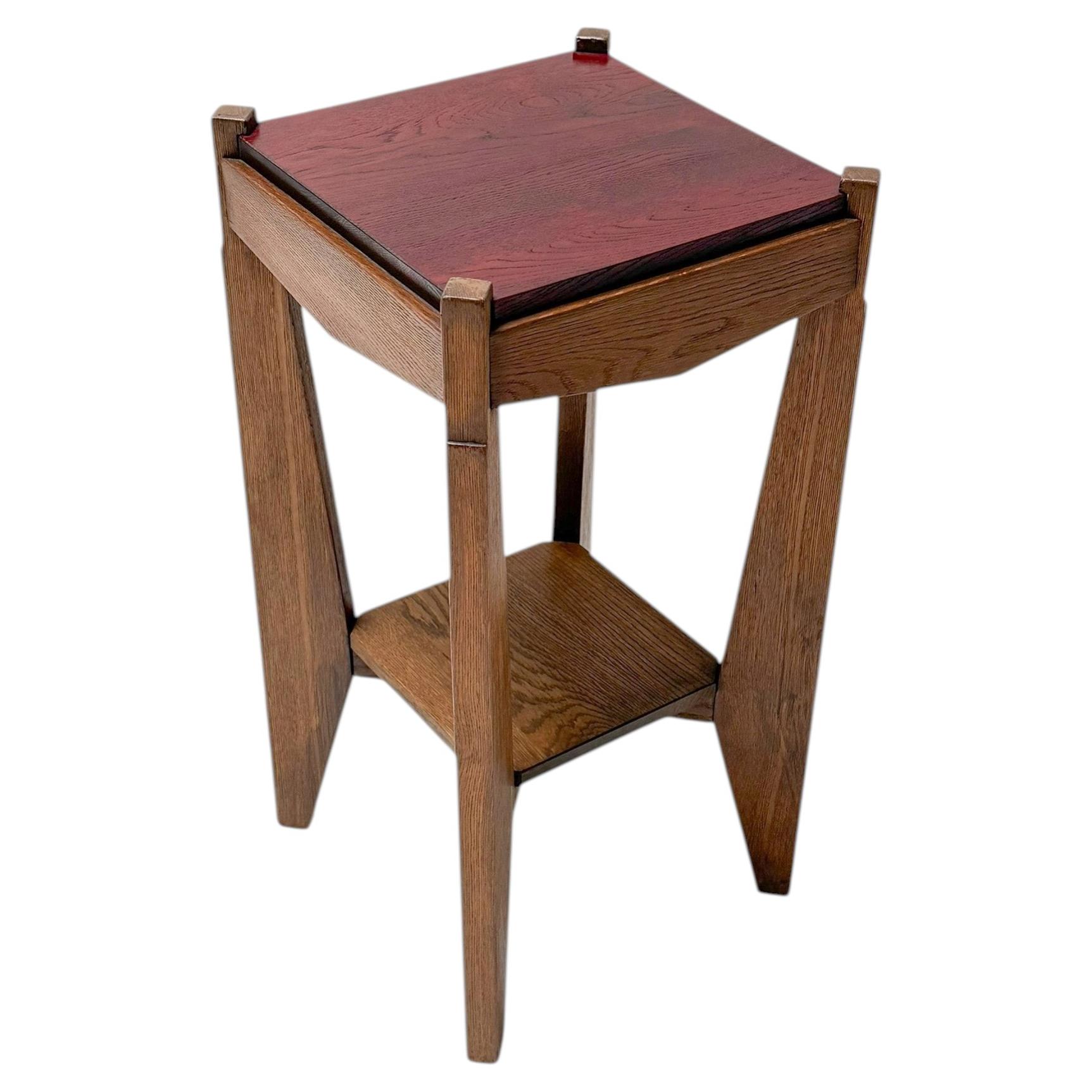 Art Deco Oak Pedestal Table Hendrik Wouda Style, 1920s