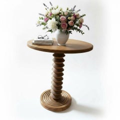 Art Deco Oak Side Table with Barley-Twist Pedestal, Attributed to Charles Dudouy