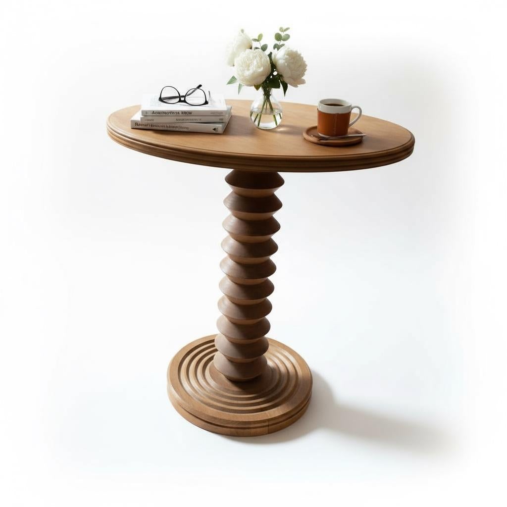 Mid-Century Modern Art Deco Oak Side Table with Barley-Twist Pedestal, Attributed to Charles Dudouy For Sale