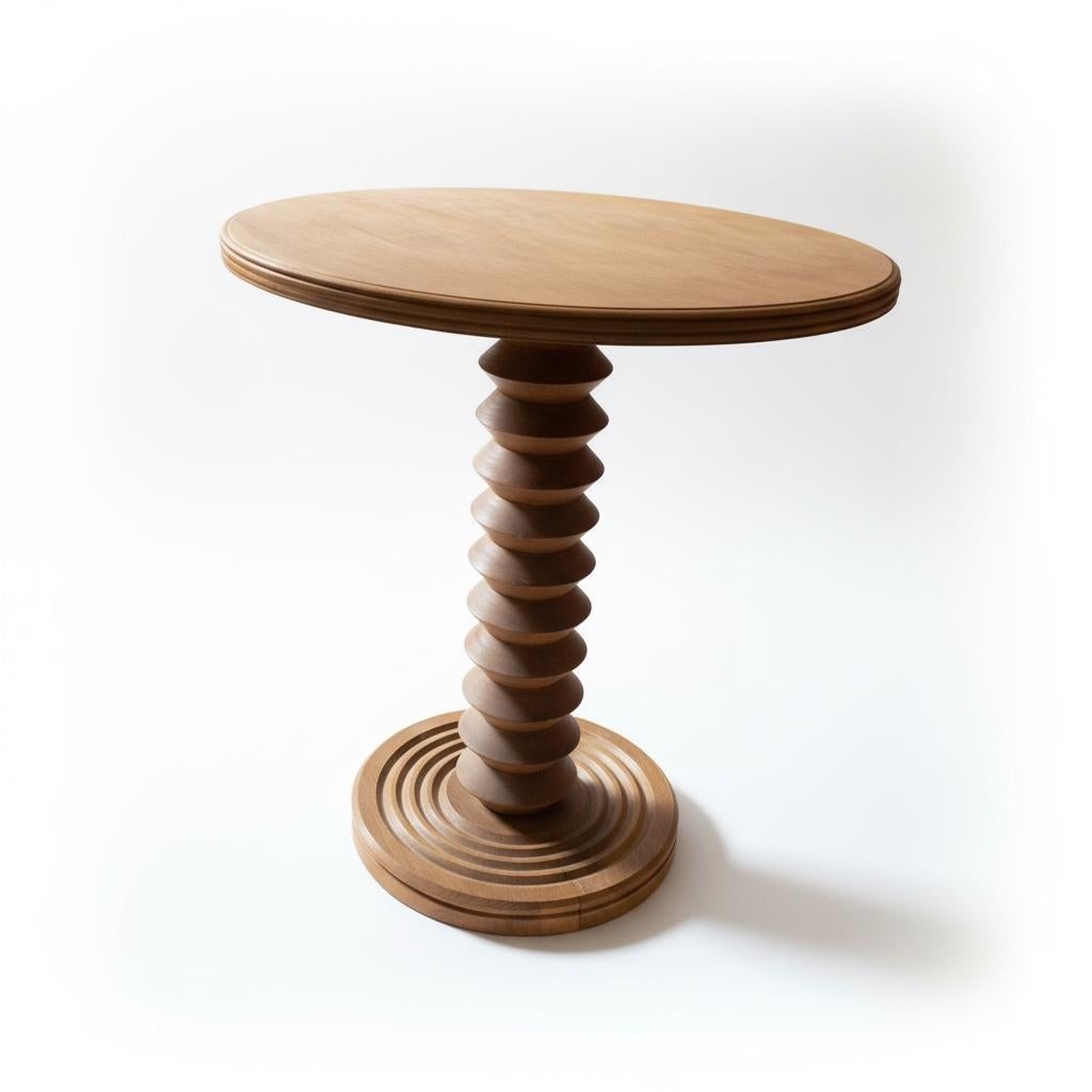 French Art Deco Oak Side Table with Barley-Twist Pedestal, Attributed to Charles Dudouy For Sale