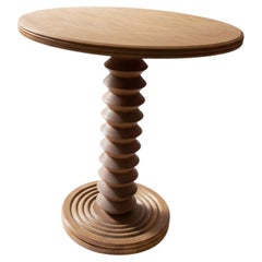 Art Deco Oak Side Table with Barley-Twist Pedestal, Attributed to Charles Dudouy