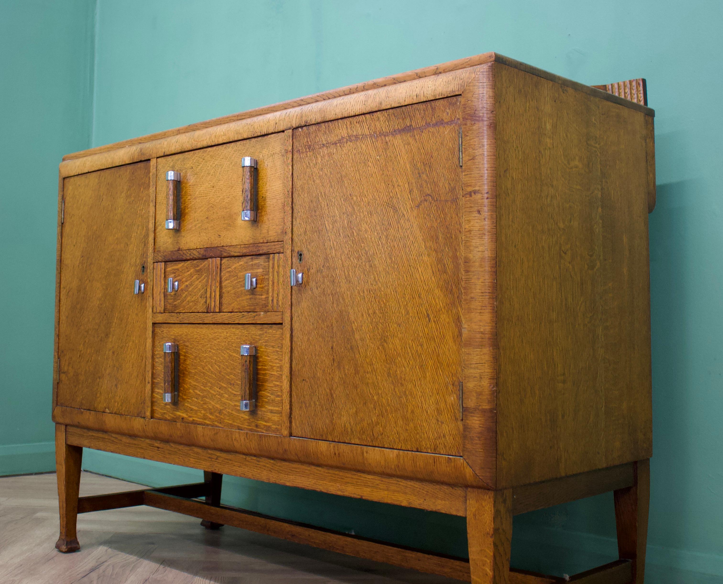 Art Deco Oak Sideboard, 1930s In Good Condition For Sale In South Shields, GB