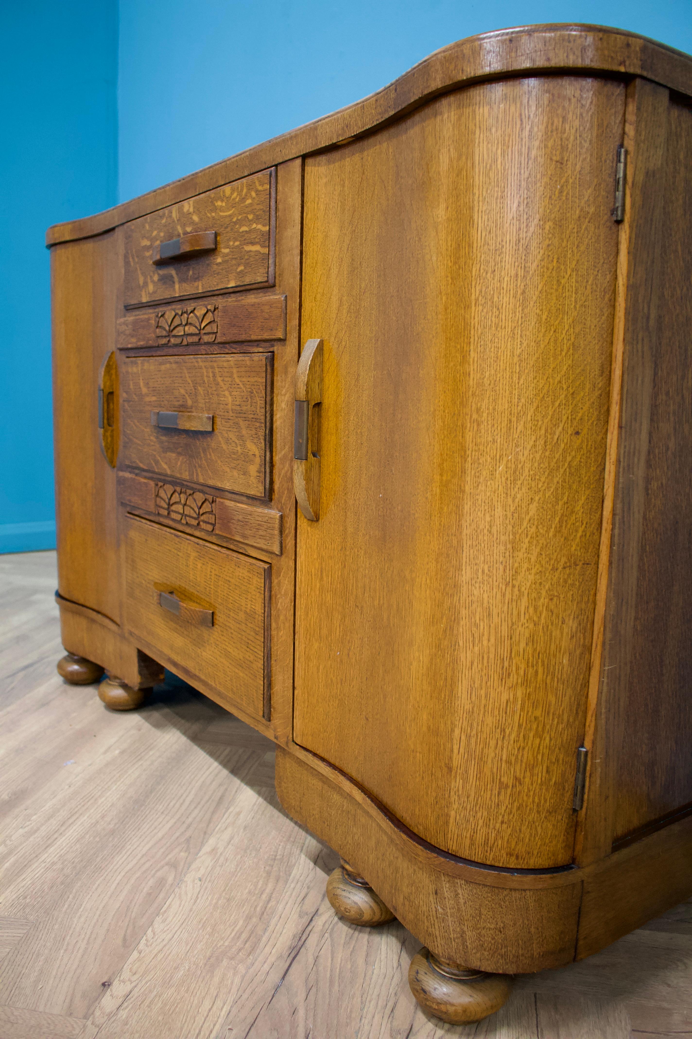 Art Deco Oak Sideboard, 1930s In Good Condition For Sale In South Shields, GB