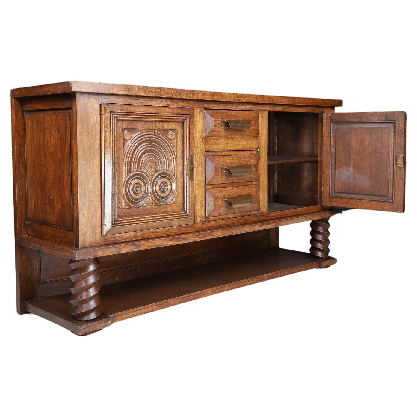 Art Deco Oak Sideboard by Charles Dudouyt, circa 1940s In Good Condition For Sale In San Angelo, TX