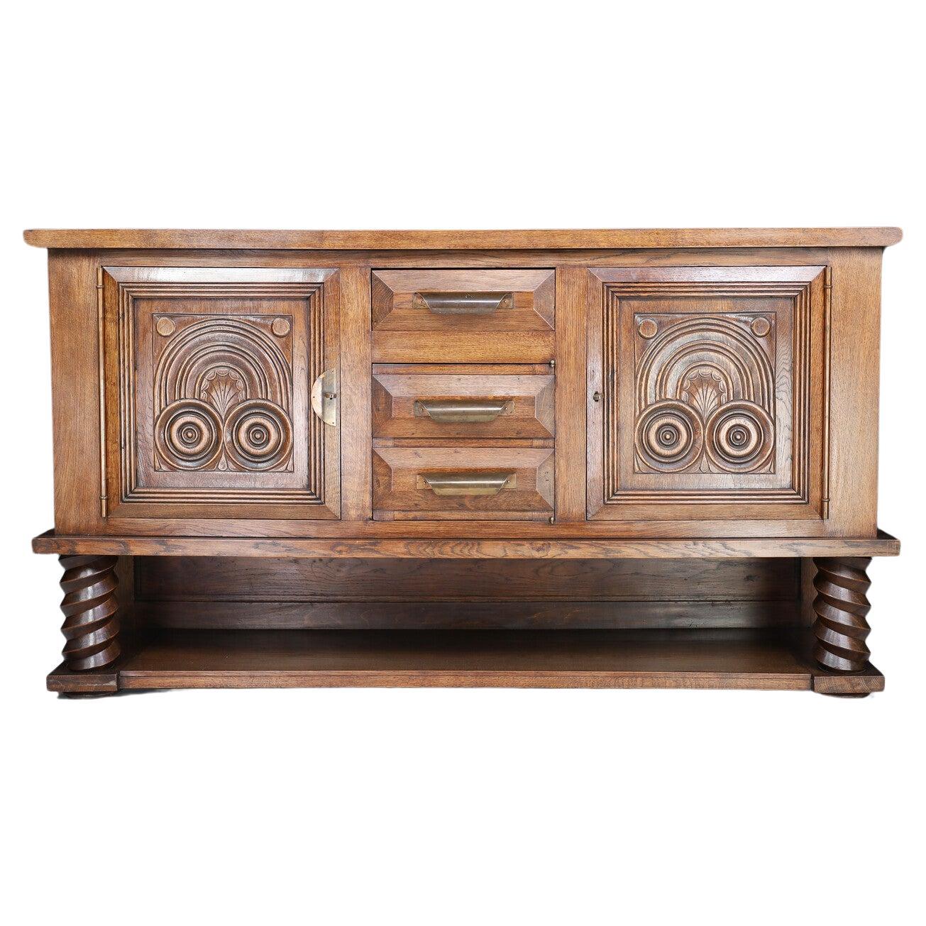 Art Deco Oak Sideboard by Charles Dudouyt, circa 1940s For Sale