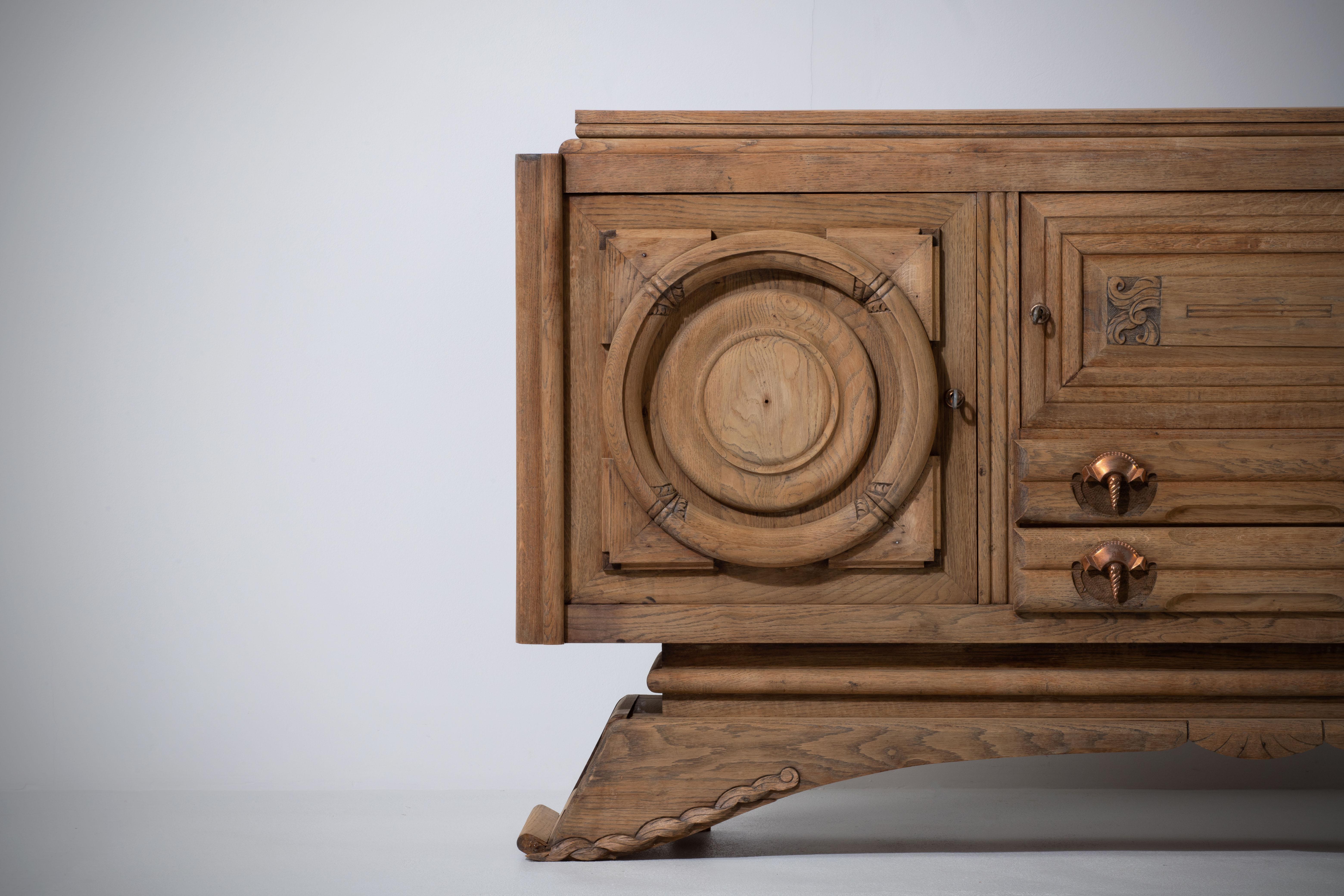 Art Deco Oak Sideboard, France, 1940s 9