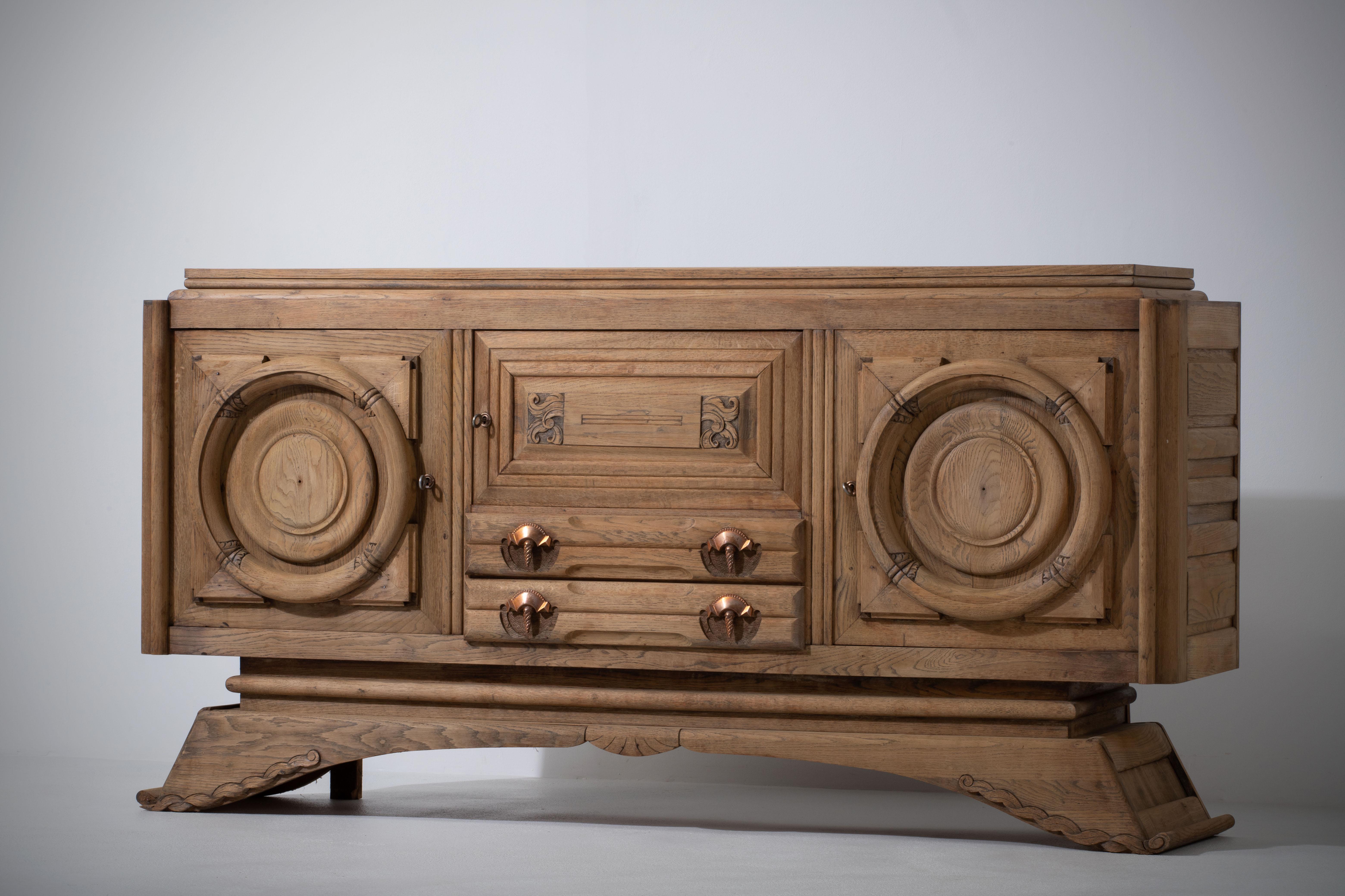 Art Deco Oak Sideboard, France, 1940s 11