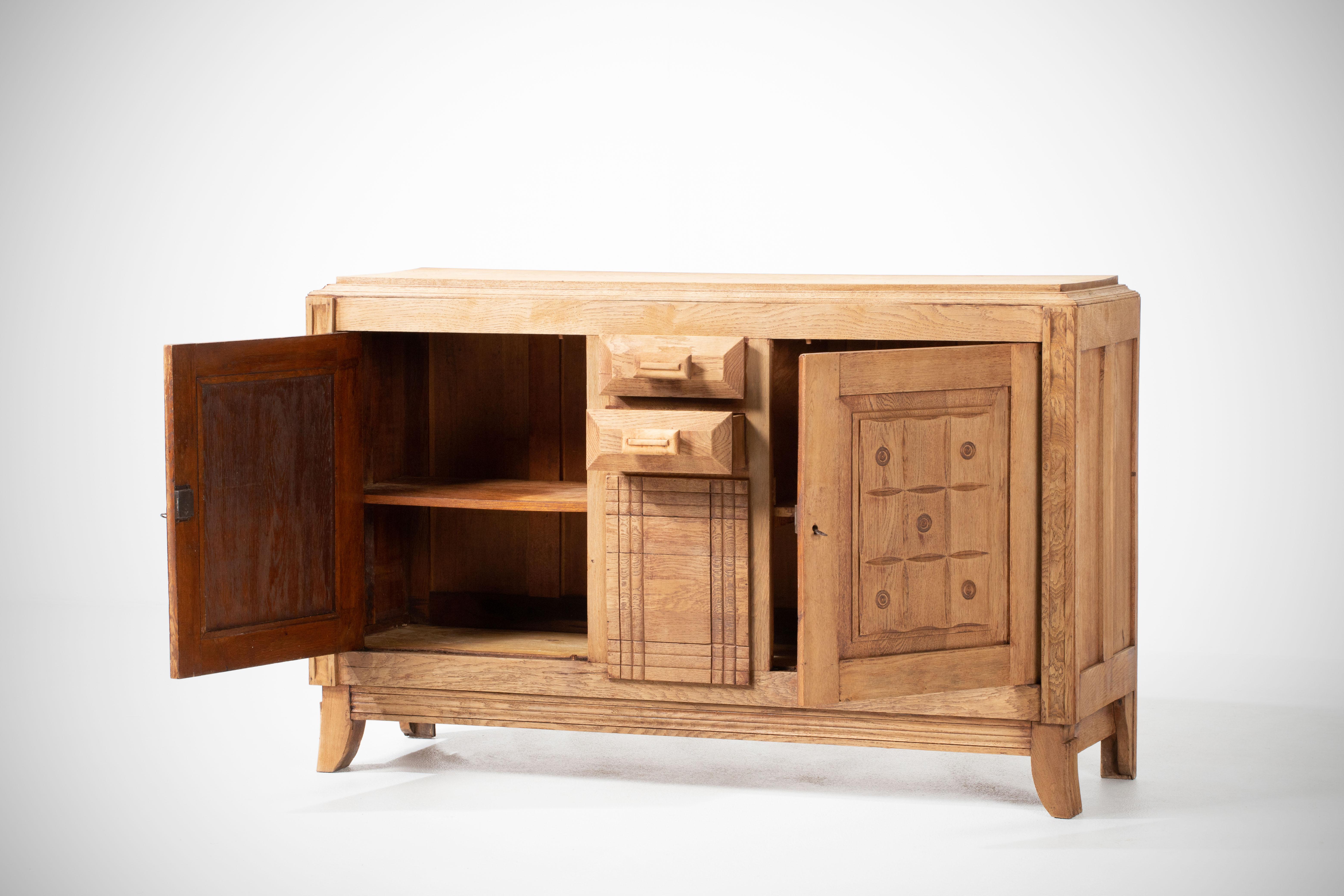 Mid-Century Modern Art Deco Oak Sideboard, France, 1940s For Sale