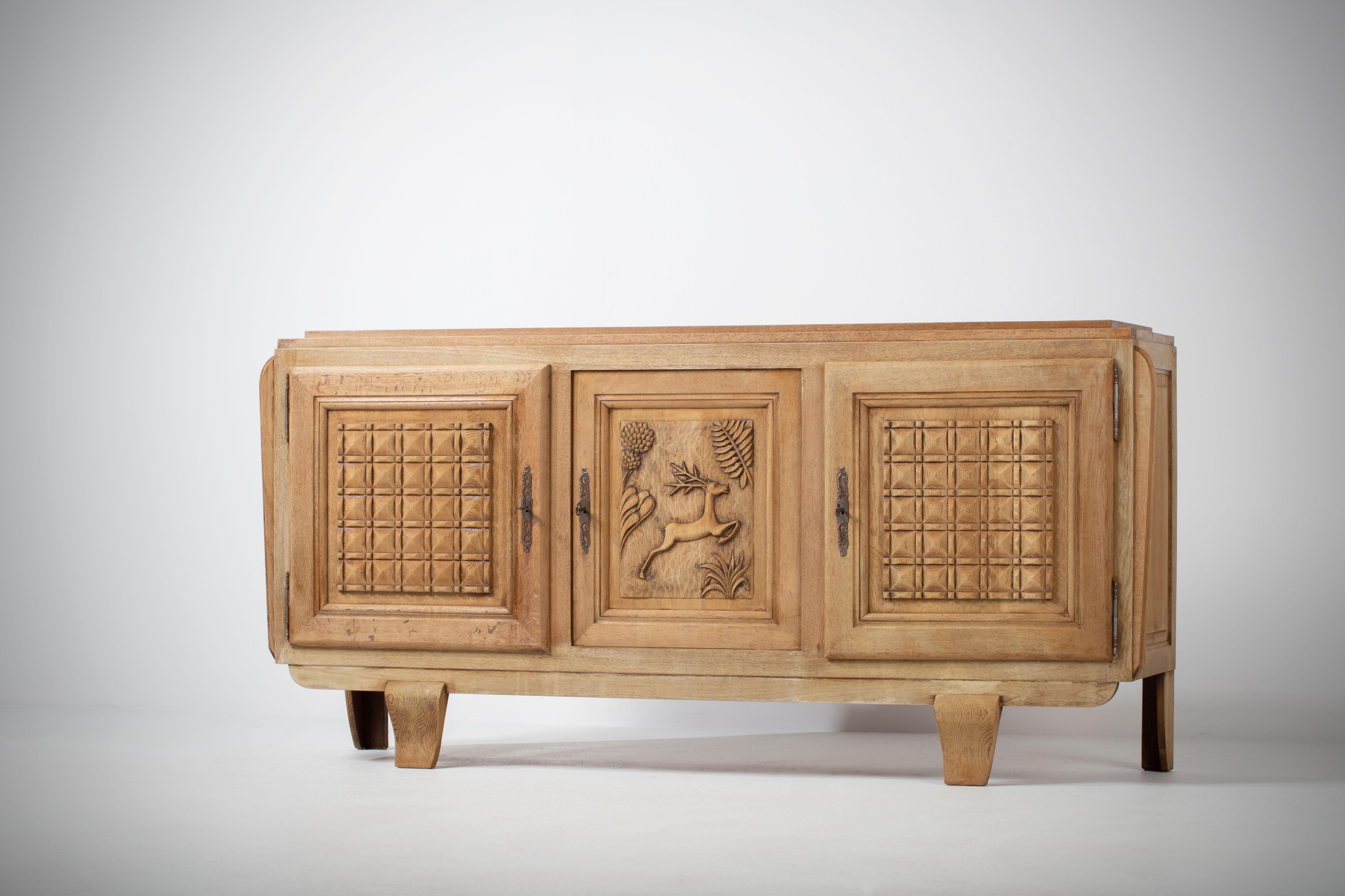 French Provincial Art Deco Oak Sideboard, France, 1940s For Sale