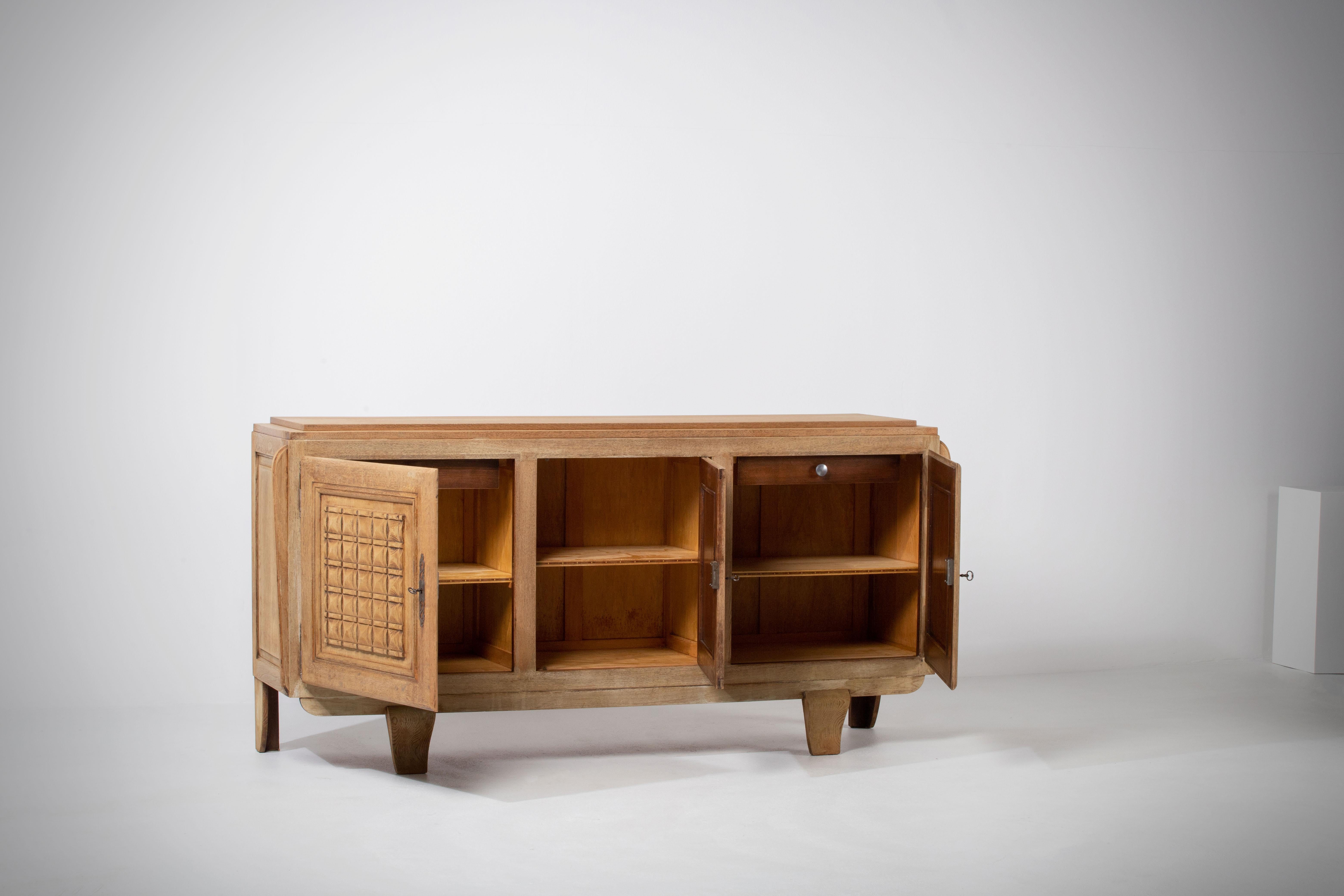 French Art Deco Oak Sideboard, France, 1940s For Sale