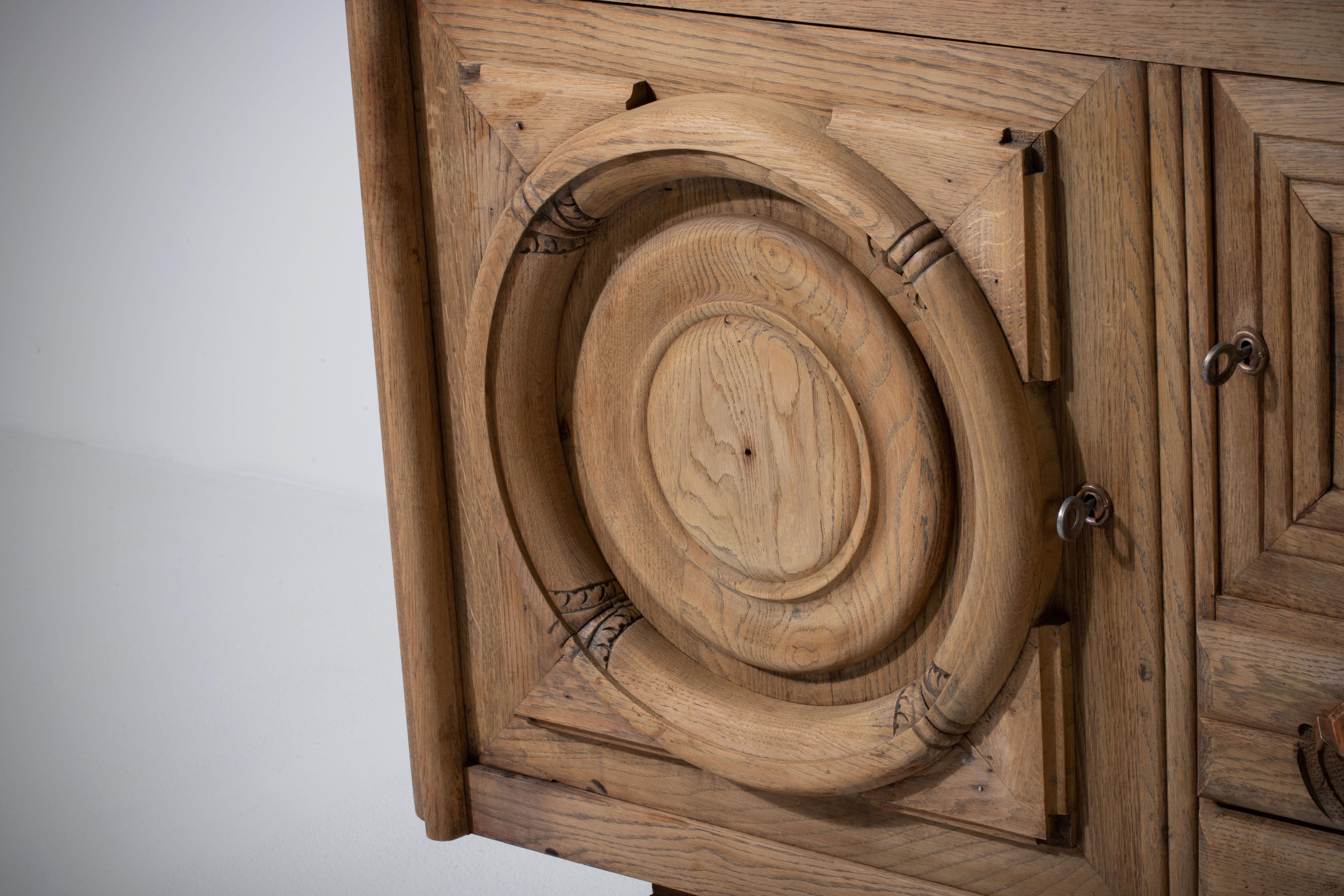 Art Deco Oak Sideboard, France, 1940s In Fair Condition In Wiesbaden, DE