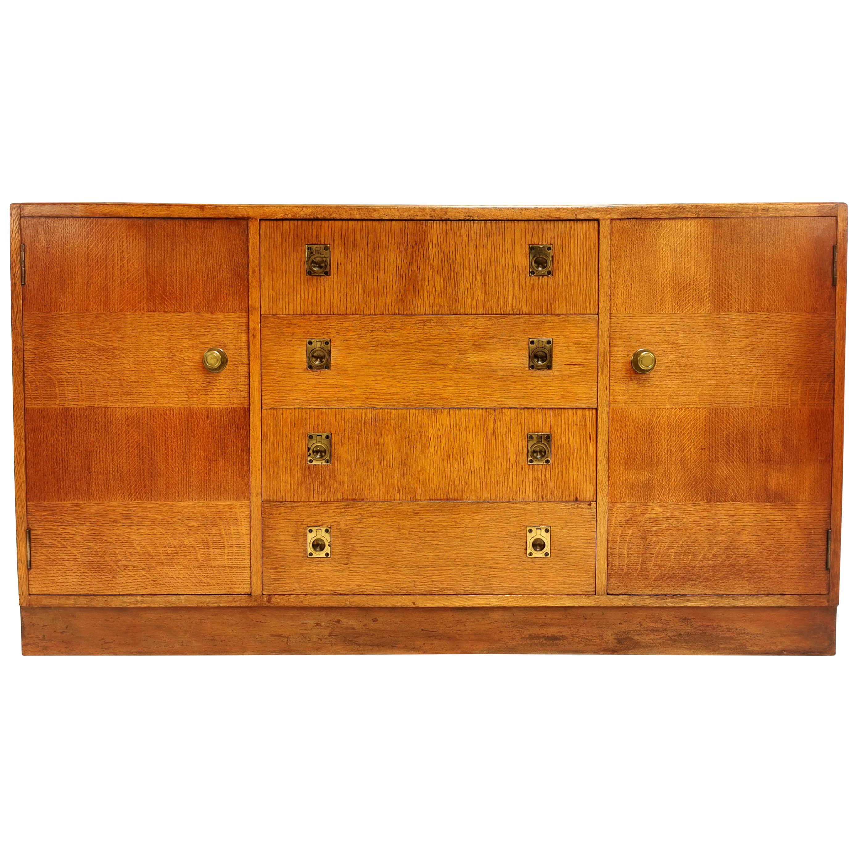 Art Deco Oak Sideboard Military Campaign Heals