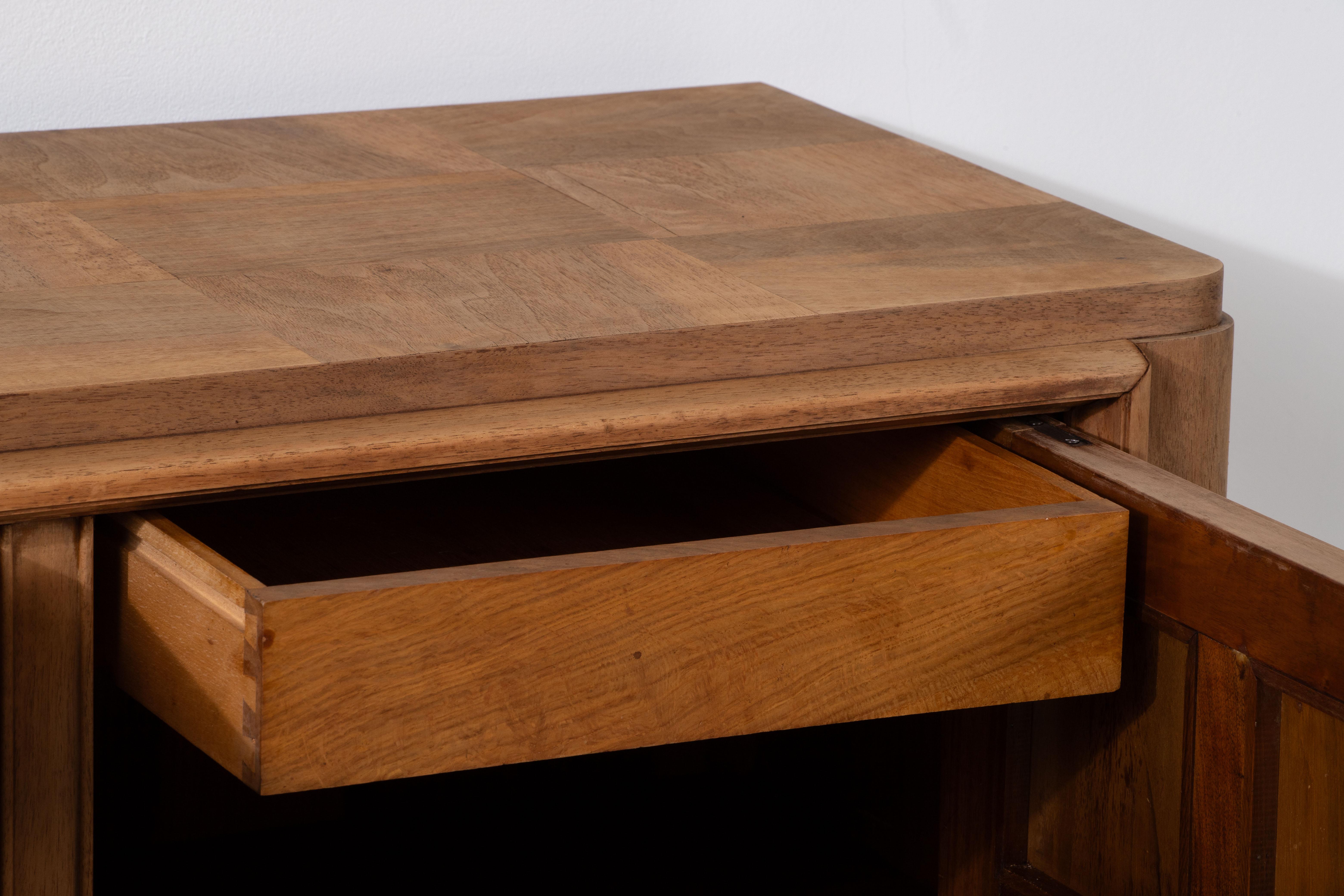 Mid-20th Century Art Deco Oak Sideboard with Handcarved Doors, France, 1940s For Sale