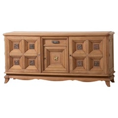 Art-Déco-Sideboard aus Eiche mit handgeschnitzten Türen, Frankreich, 1940er Jahre