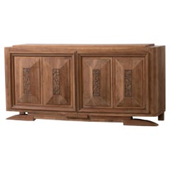 Art Deco Oak Sideboard with Handcarved Doors, France, 1940s