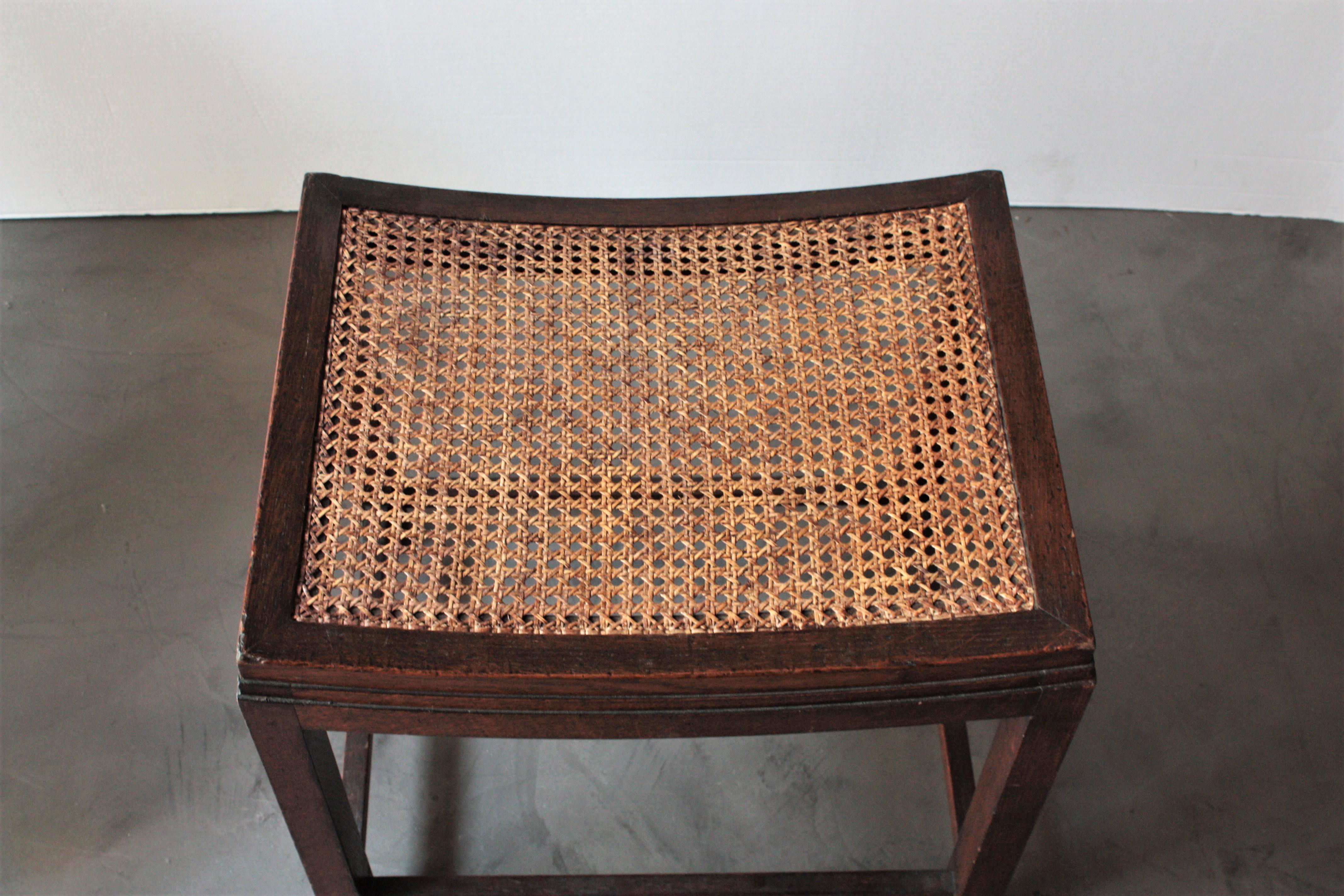 Art Deco Oak Stool with Cane Seat 5