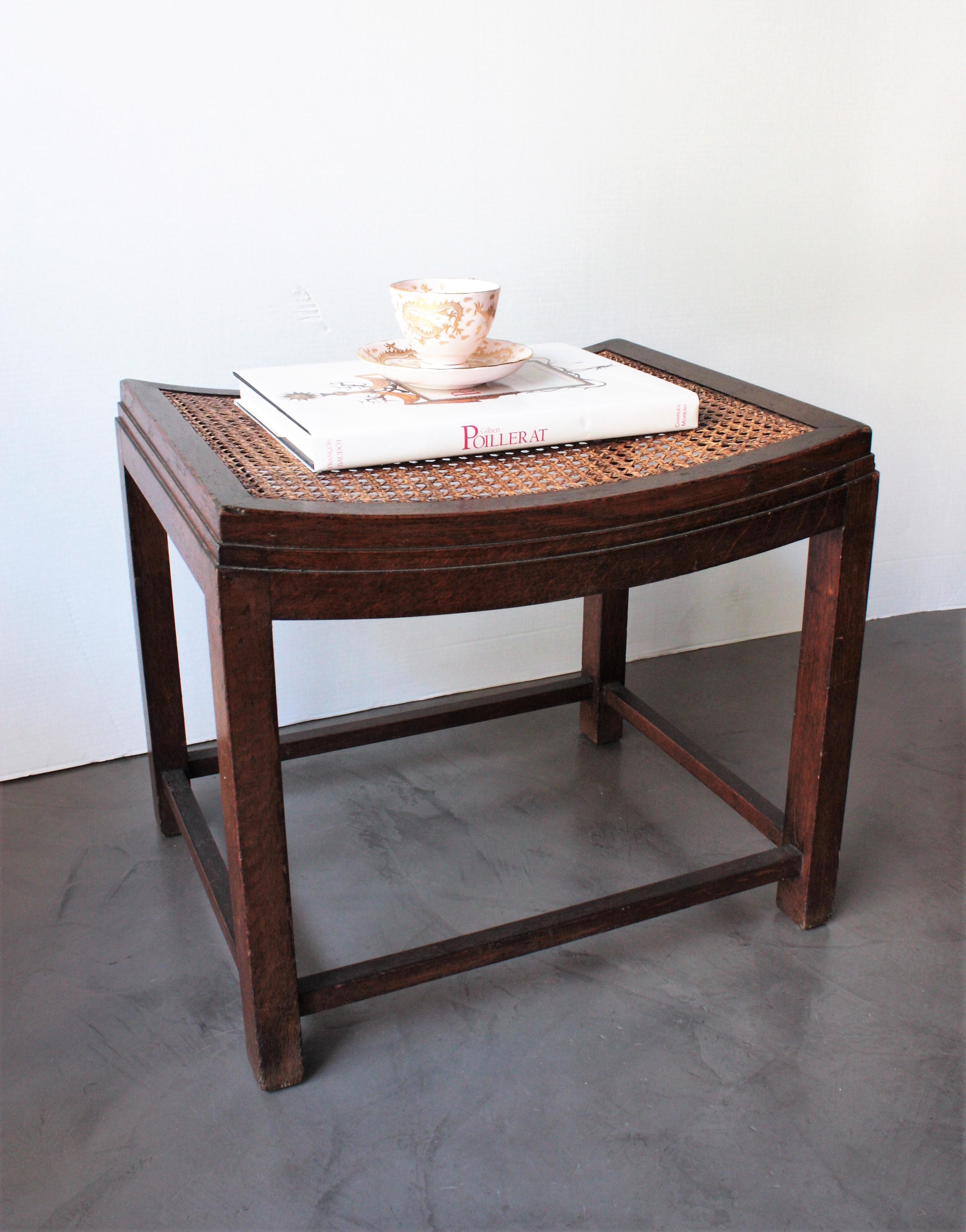 Art Deco Oak Stool with Cane Seat 11