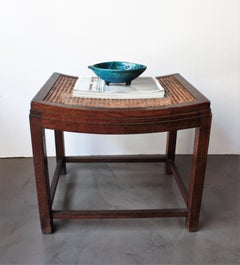 Art Deco Oak Stool with Cane Seat