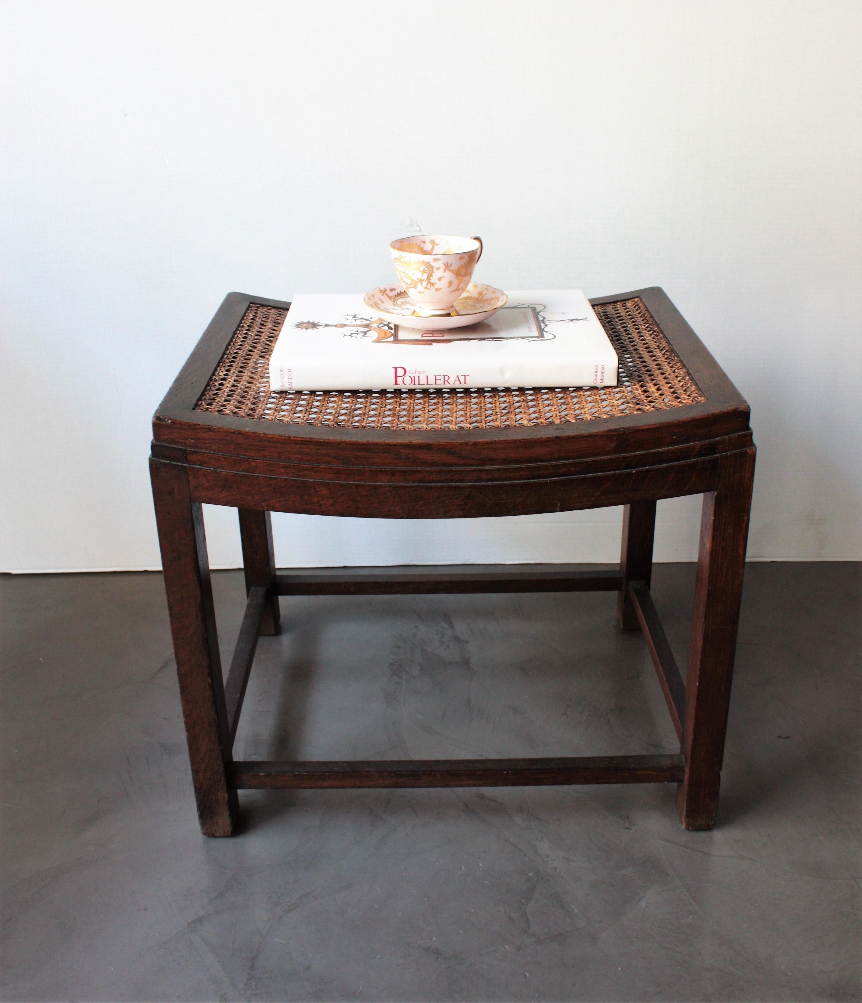 Art Deco Oak Stool with Cane Seat 1