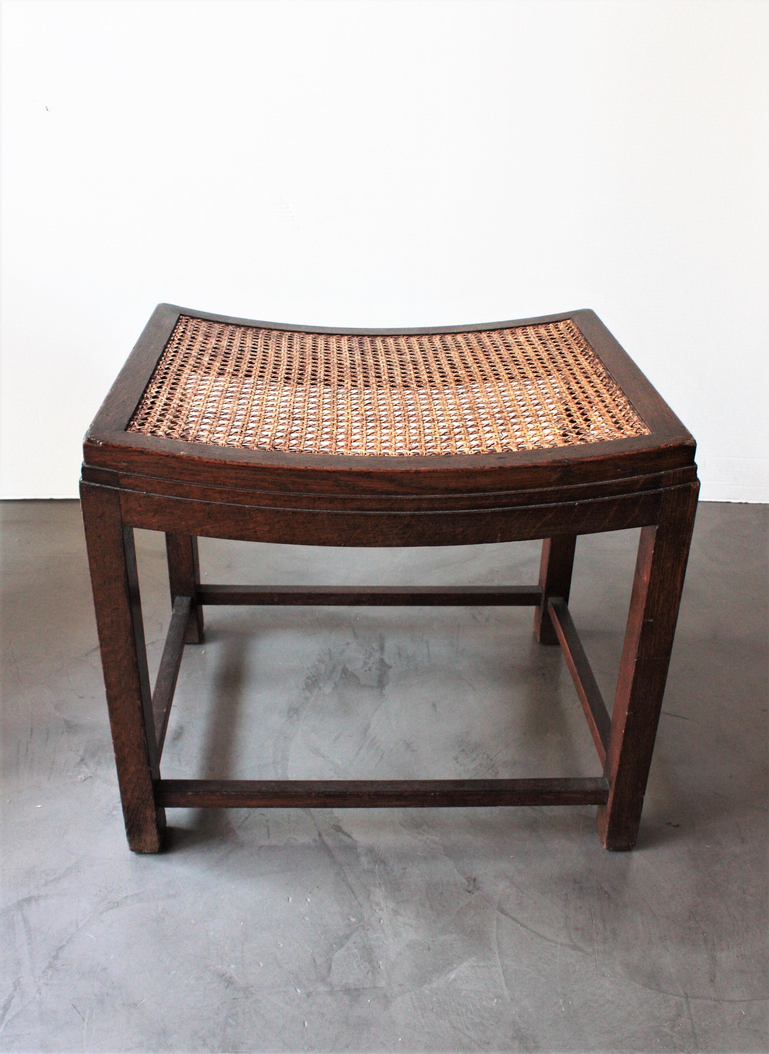 Art Deco Oak Stool with Cane Seat 2