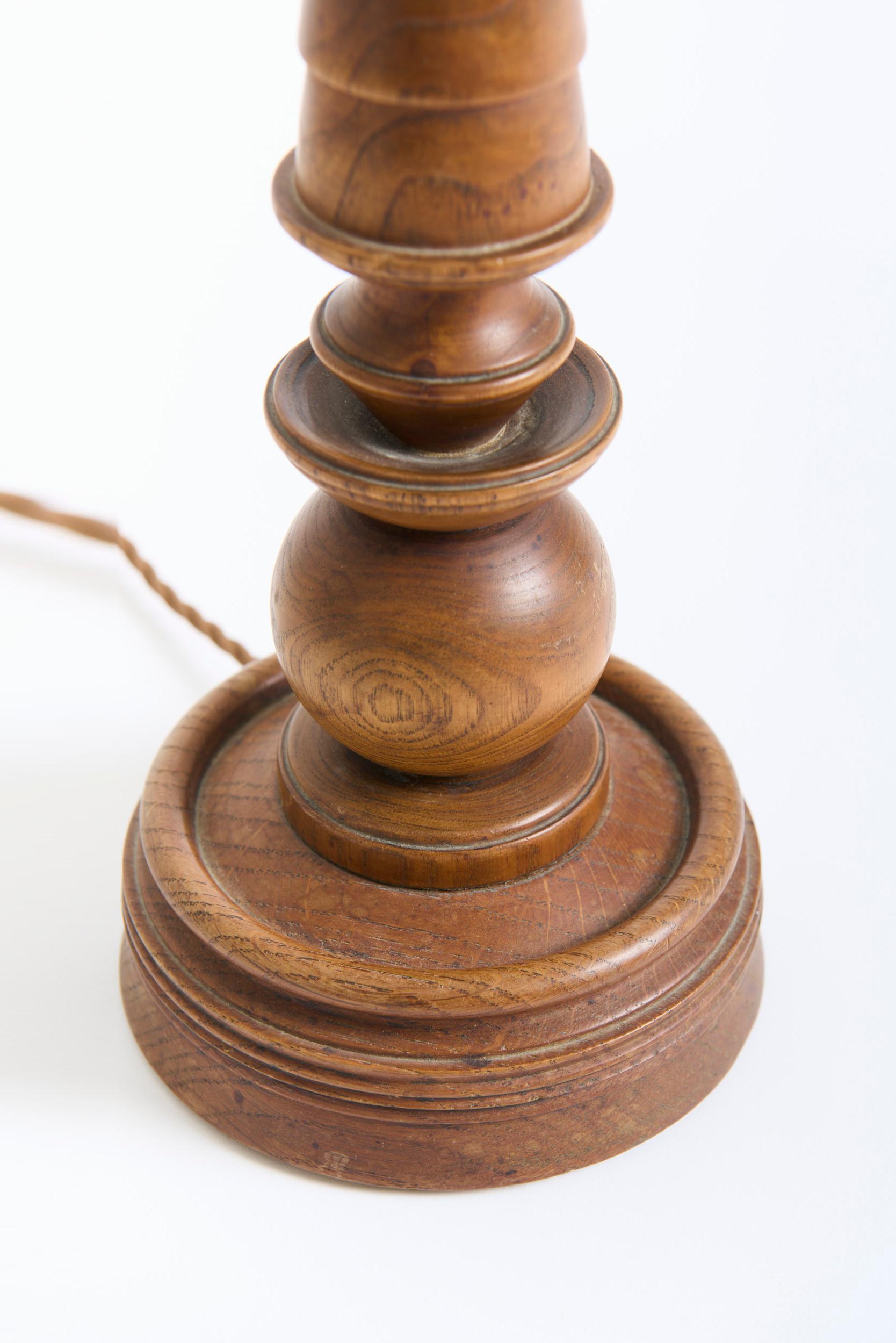 French Art Deco Oak Table Lamp For Sale