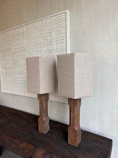 Belgian Art Deco Oak Table Lamp, Hexagonal Shade, New Wiring, 1920