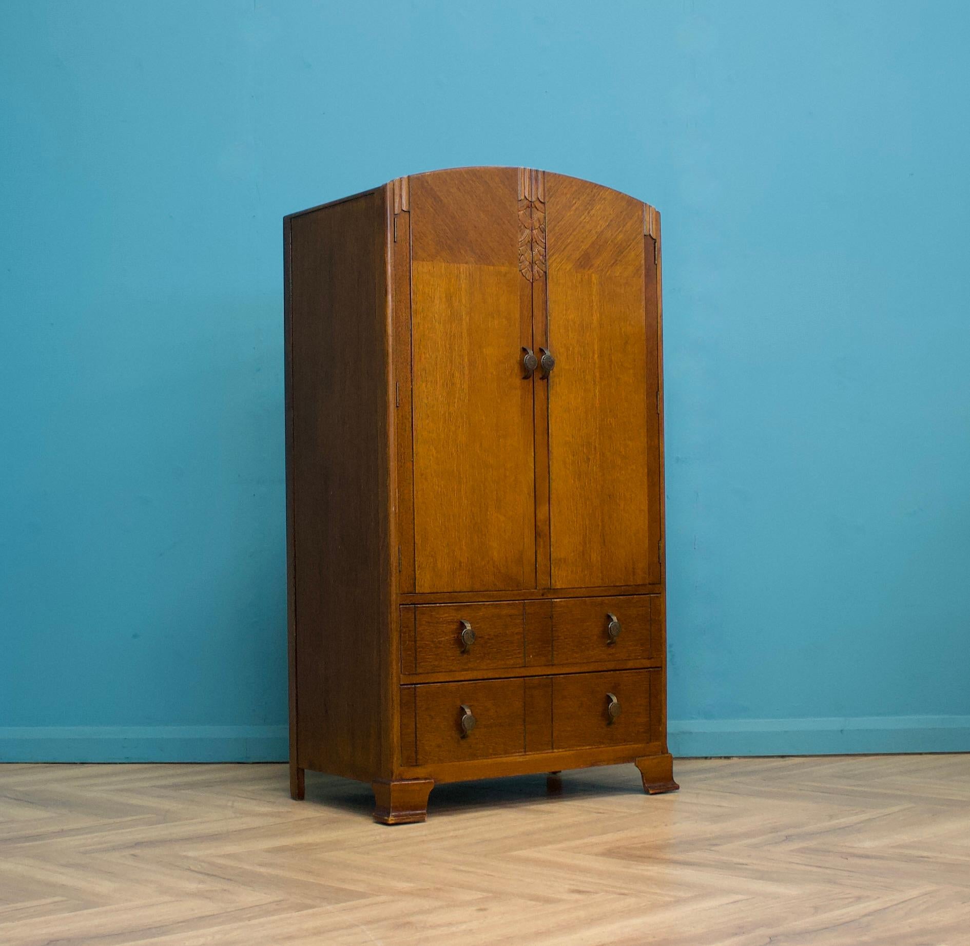 Art Deco Oak Tallboy Linen Cabinet, 1930s In Good Condition For Sale In South Shields, GB