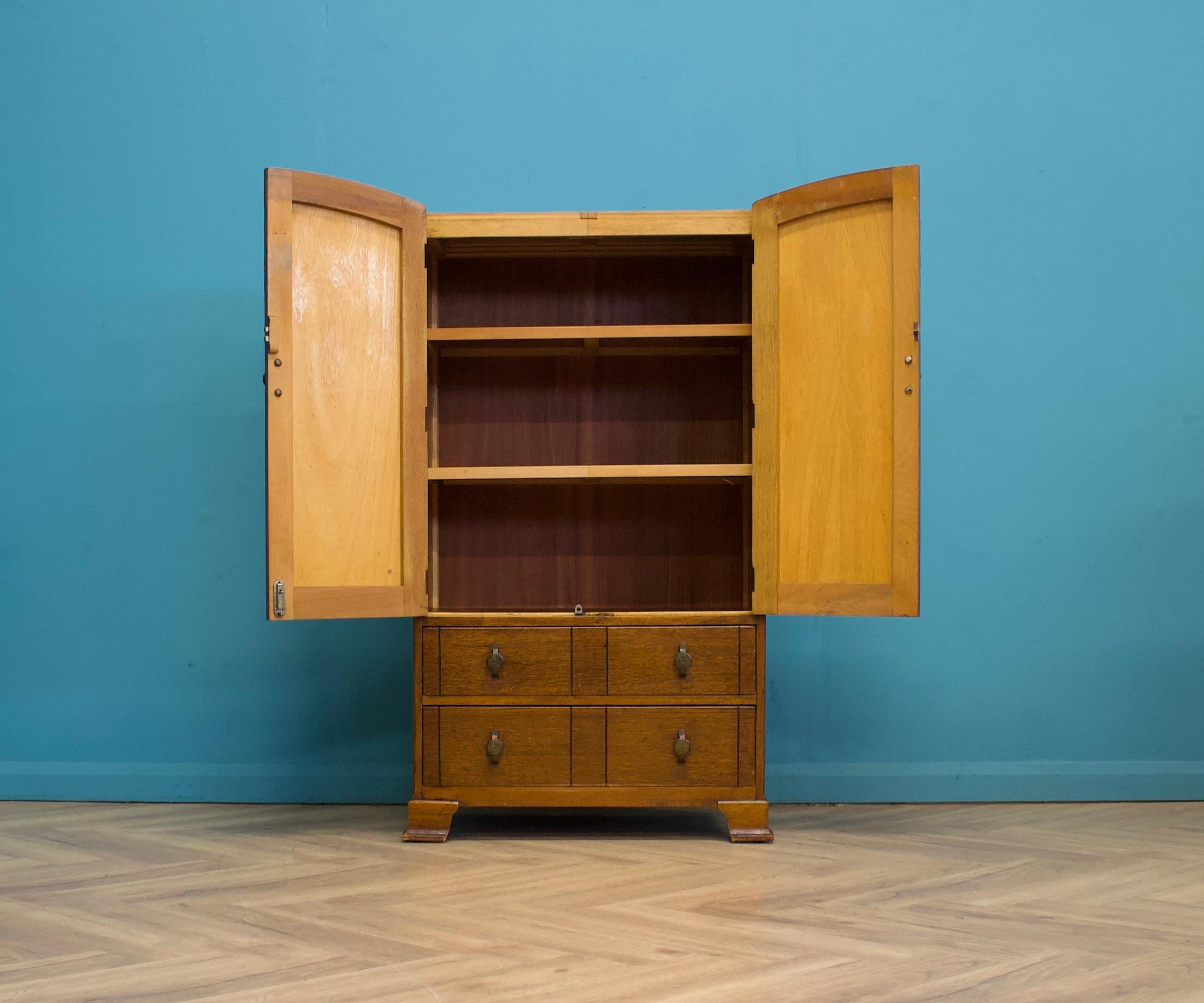 Wood Art Deco Oak Tallboy Linen Cabinet, 1930s For Sale