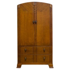 Art Deco Oak Tallboy Linen Cabinet, 1930s
