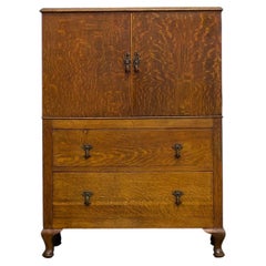 Art Deco Oak Tallboy Linen Cabinet, 1930s