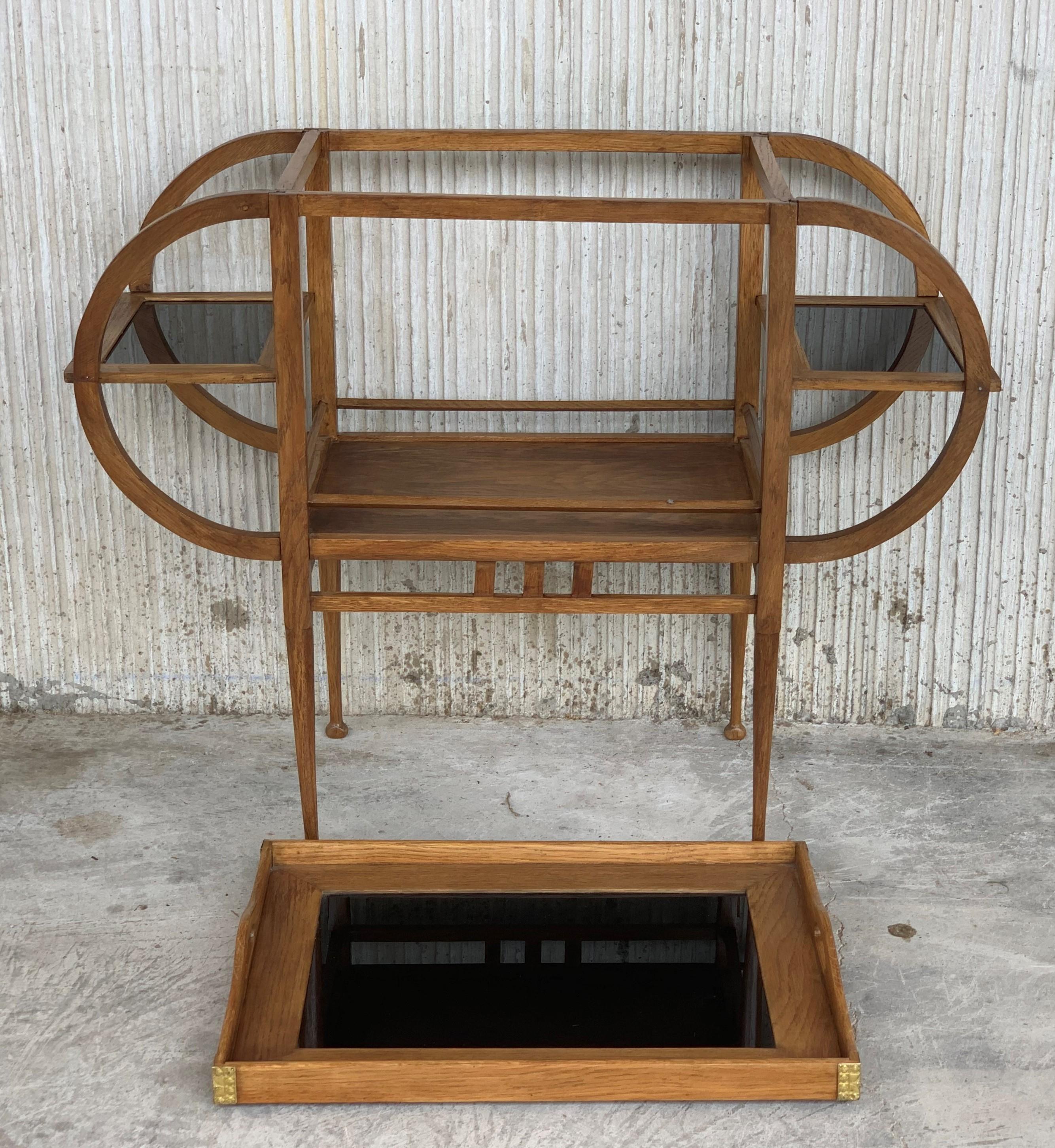 Art Deco Oak Tray Table or Bar Table with Black Glass Shelves, France, 1935 1