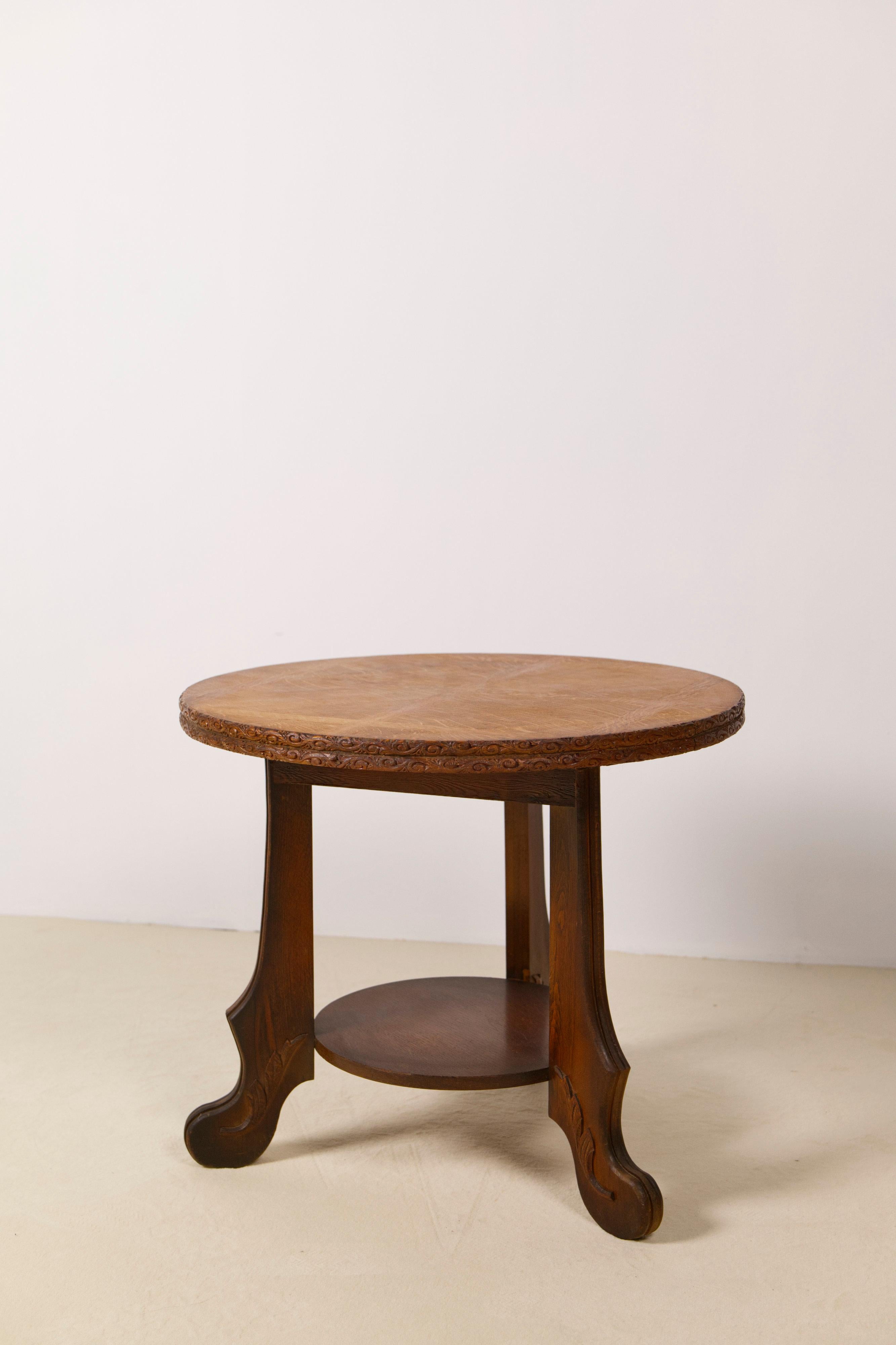 Mid-20th Century Art Deco Oak two-tiered side table, Belgium 1930's For Sale