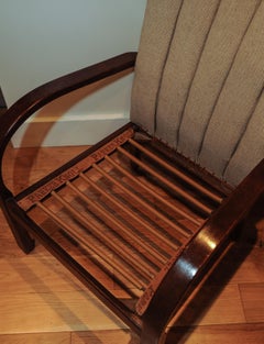 1930's Art Deco Oak Upholstered Lounge Chair by Parker Knoll.