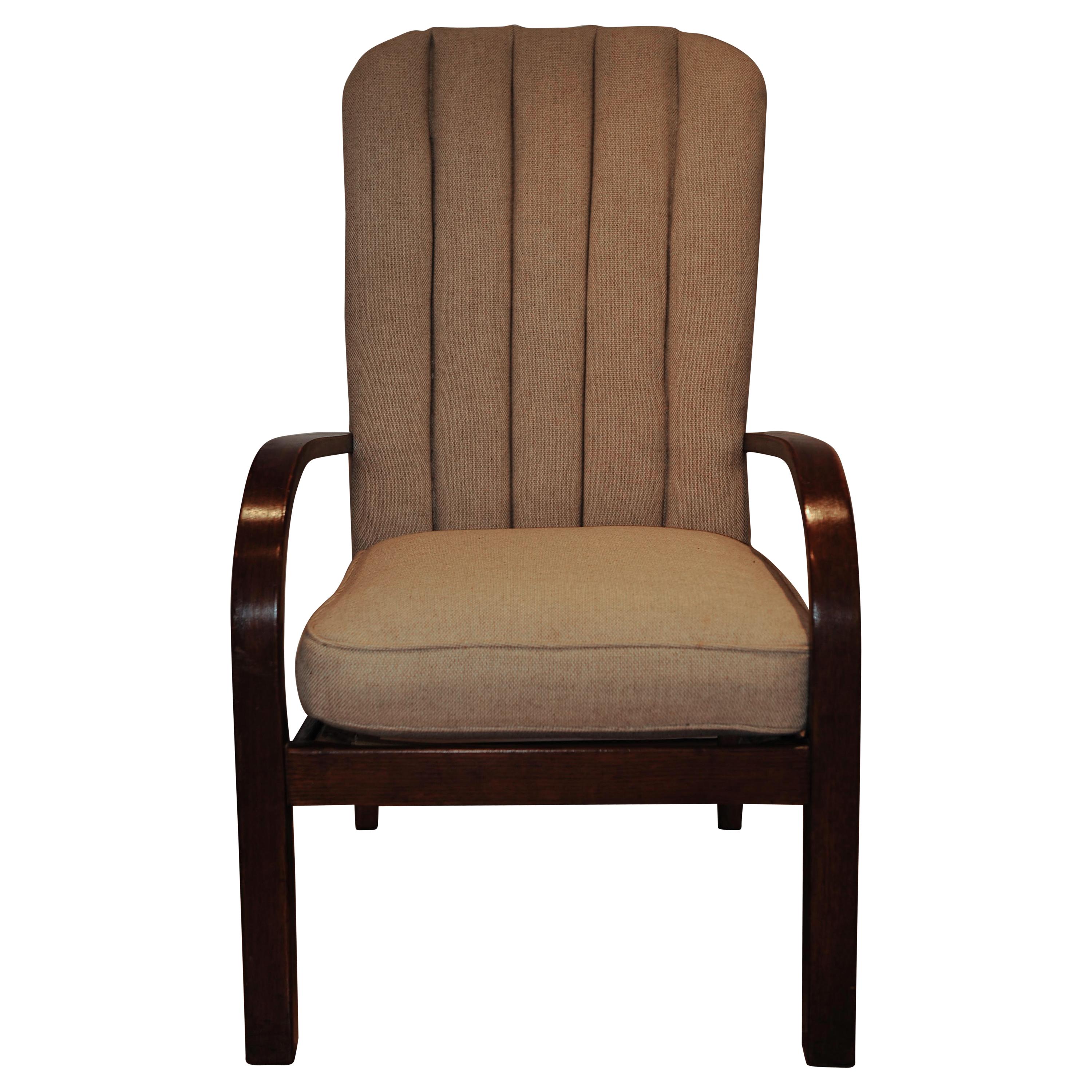 1930's Art Deco Oak Upholstered Lounge Chair by Parker Knoll. For Sale