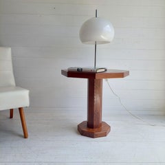Art Deco Oak Vintage pedestal octagonal lamp table side table, 1930s
