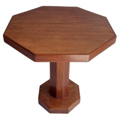 Art Deco Oak Vintage pedestal octagonal lamp table side table, 1930s