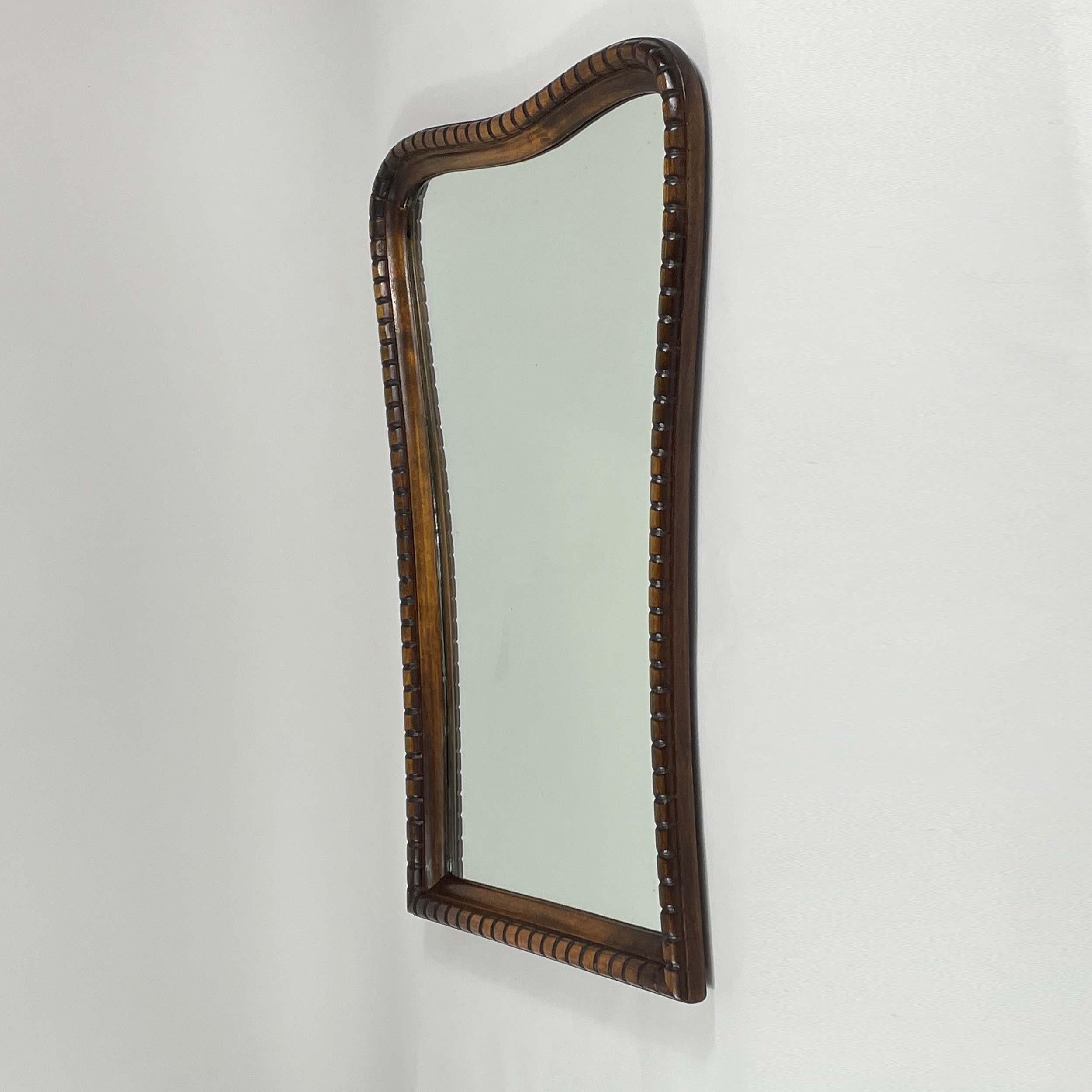 Italian Art Deco Oak Wall Mirror, Italy 1940s For Sale