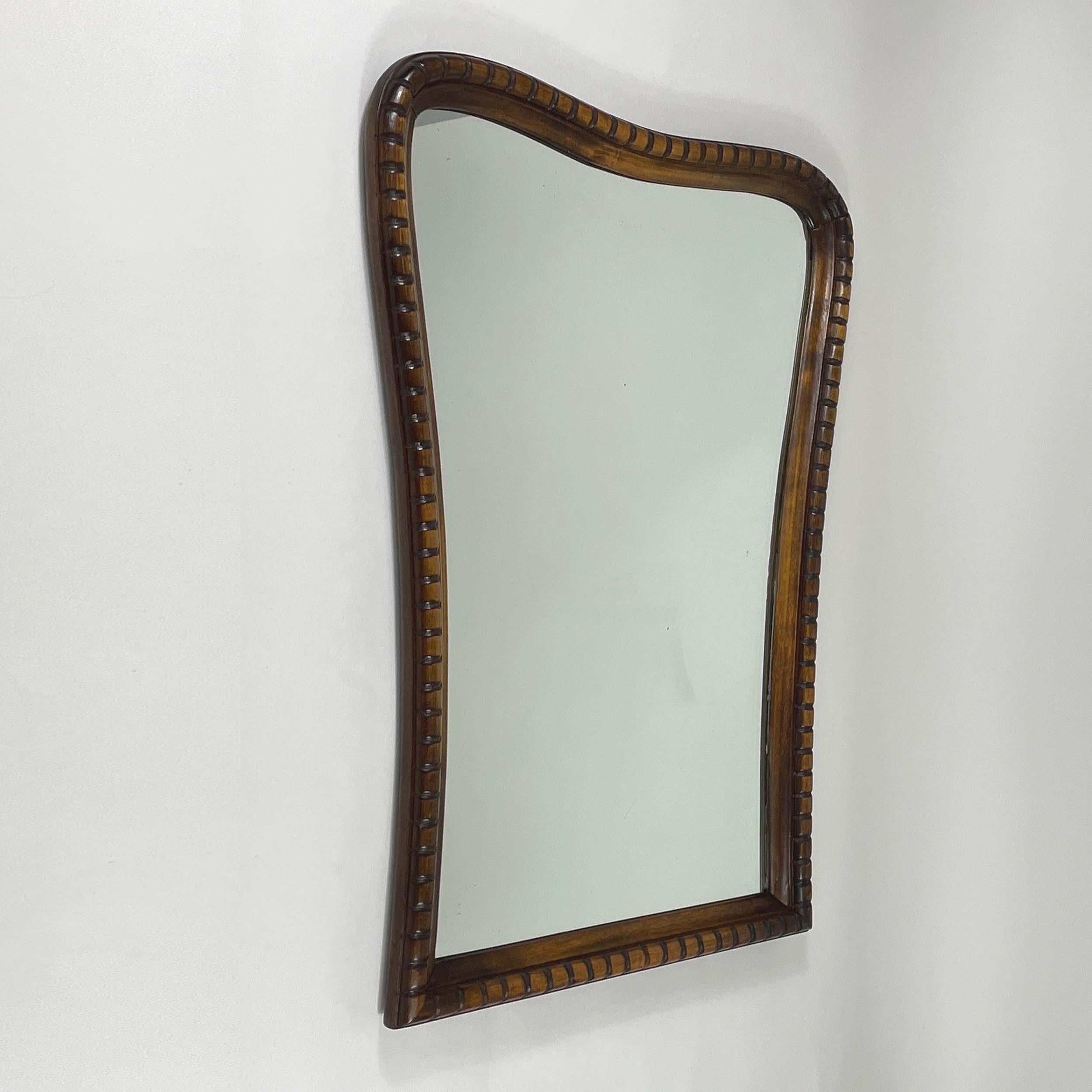 Art Deco Oak Wall Mirror, Italy 1940s 2