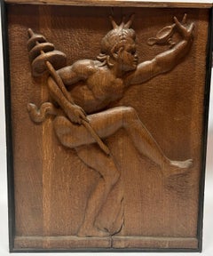 Art Deco Oak Wooden Relief 1920-1930 Greek Inspired