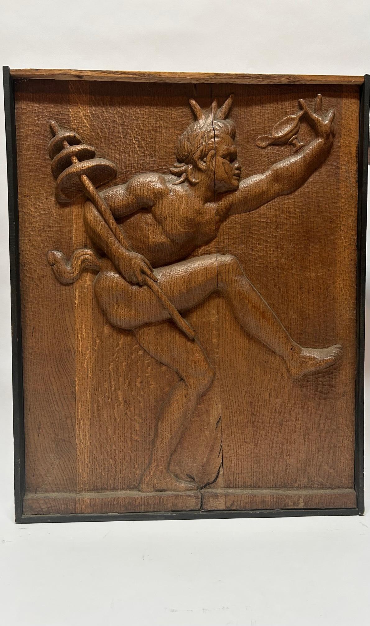 Relief en bois de chêne Art Déco d'inspiration grecque 1920-1930 État moyen - En vente à Esbeek, NL