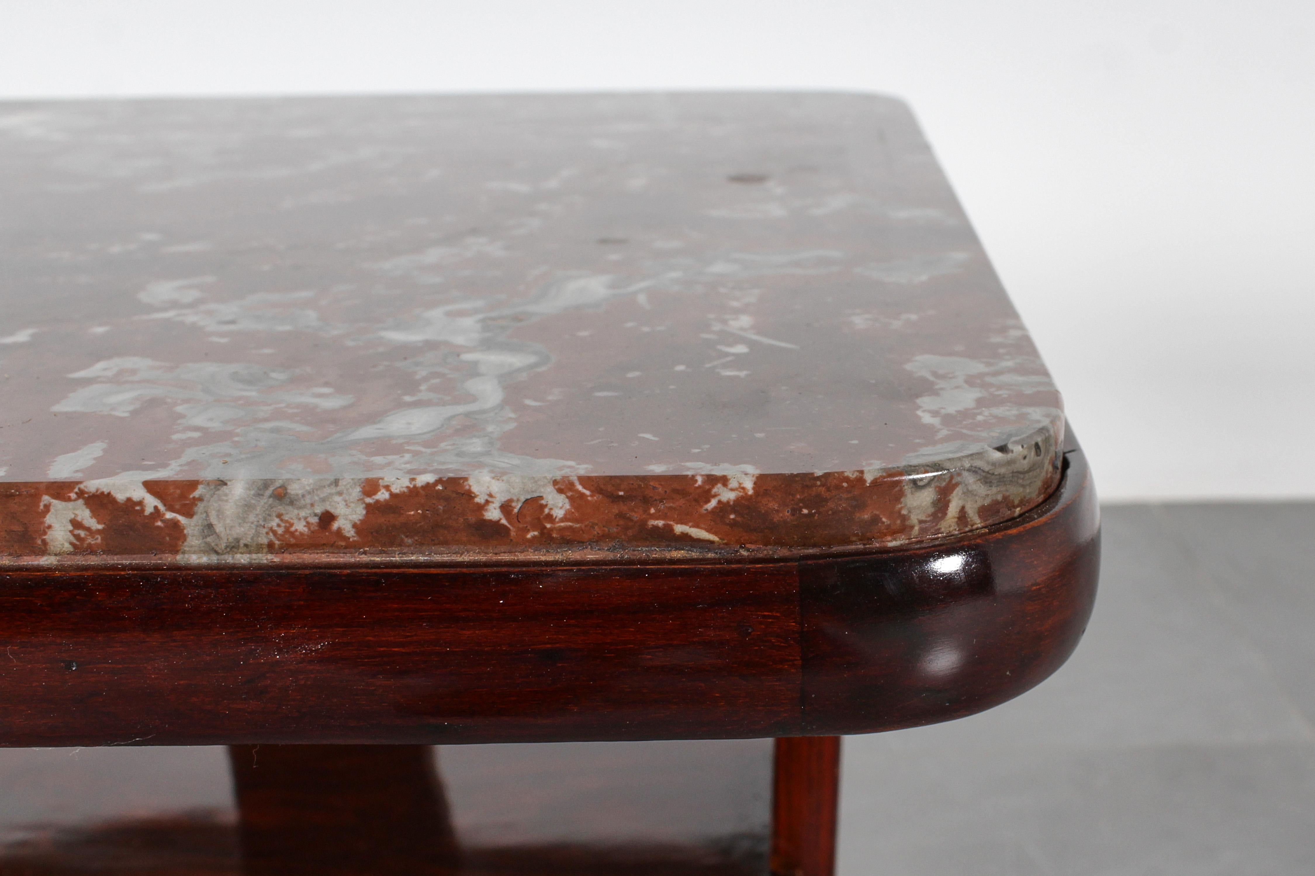 Art Déco O.Borsani Style Square Table in Bent Wood and Dark Red Marble 30s Italy 9