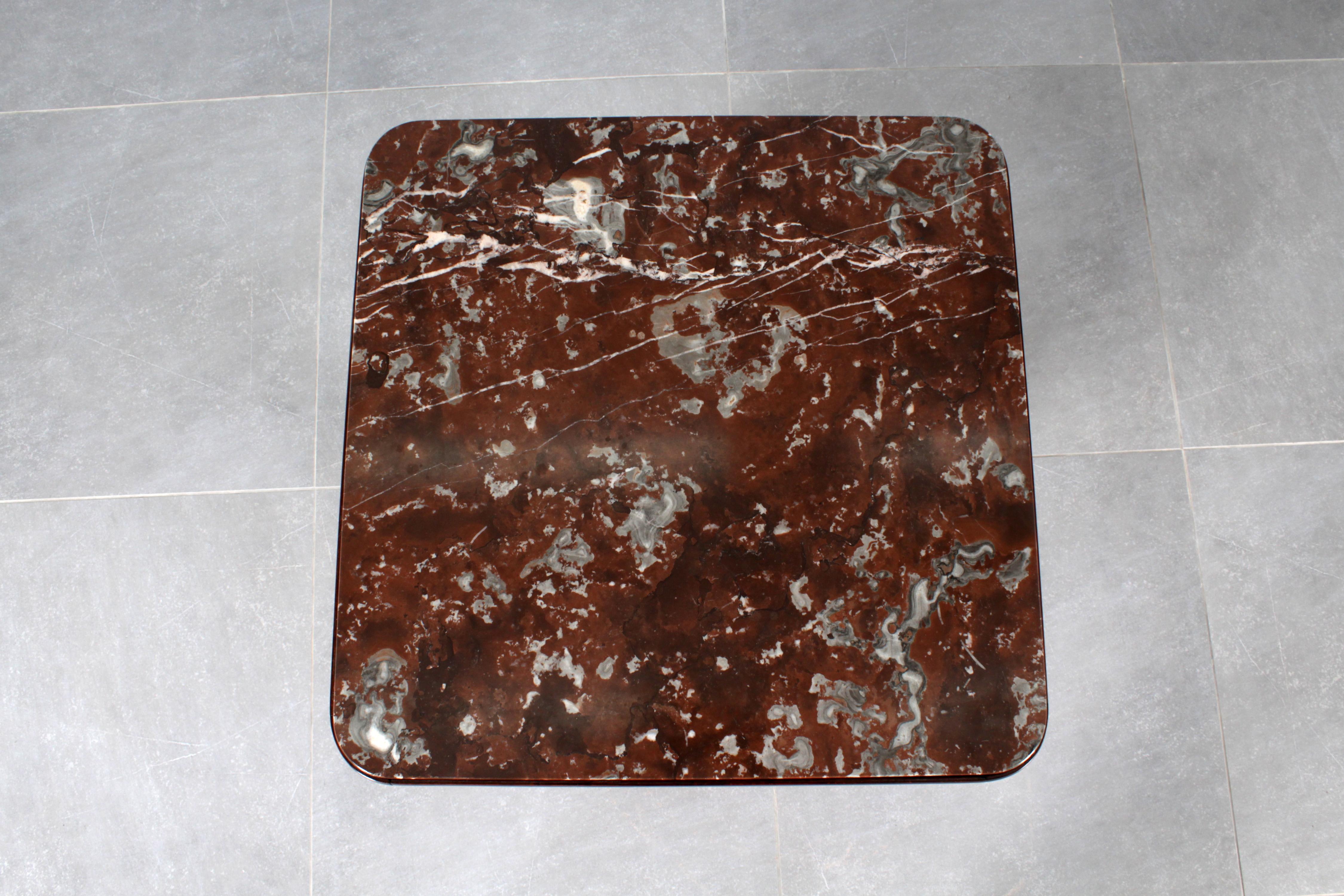 Art Déco O.Borsani Style Square Table in Bent Wood and Dark Red Marble 30s Italy 10