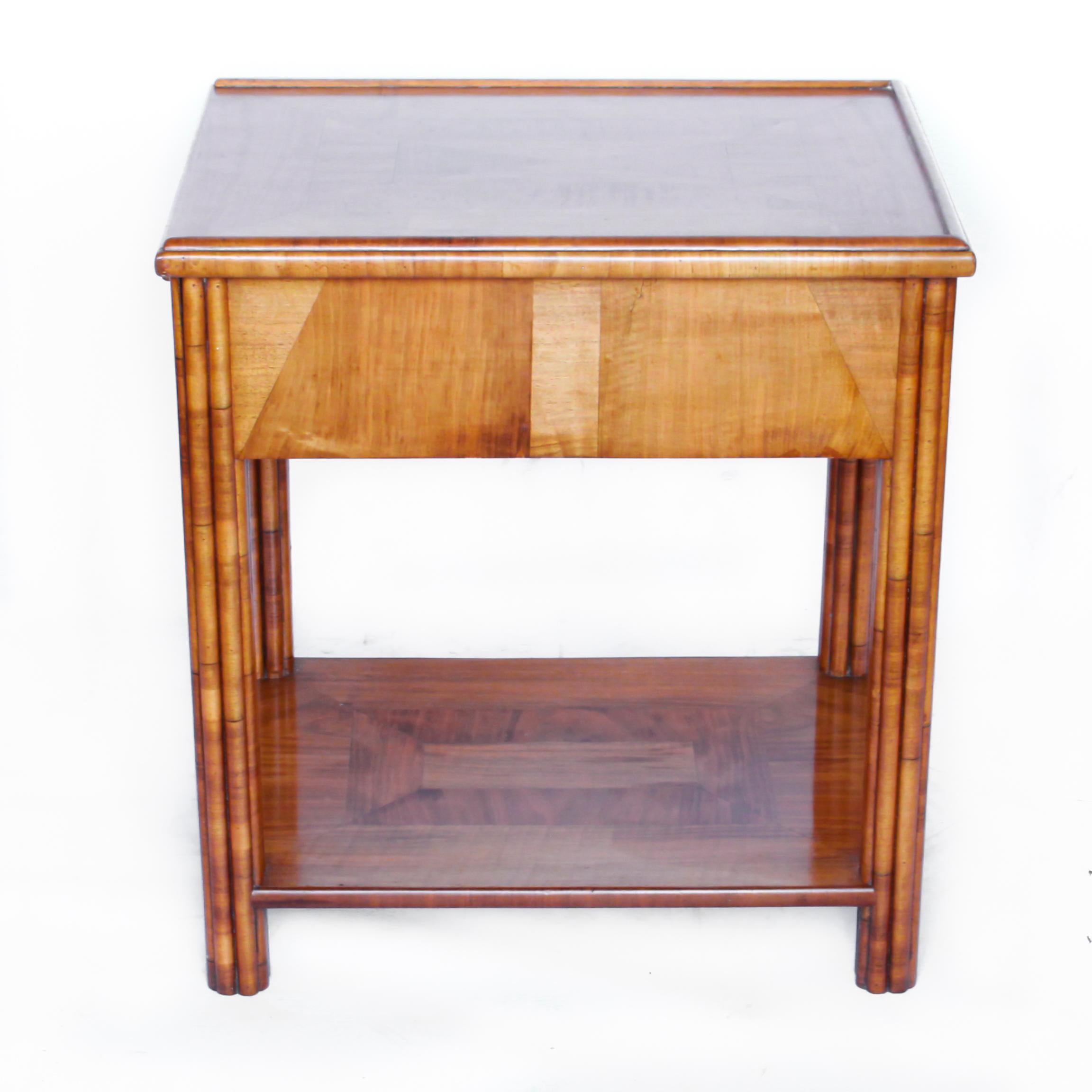 Art Deco Occasional Table Walnut with Sliding Tray and Integral Drawer 1930's 1