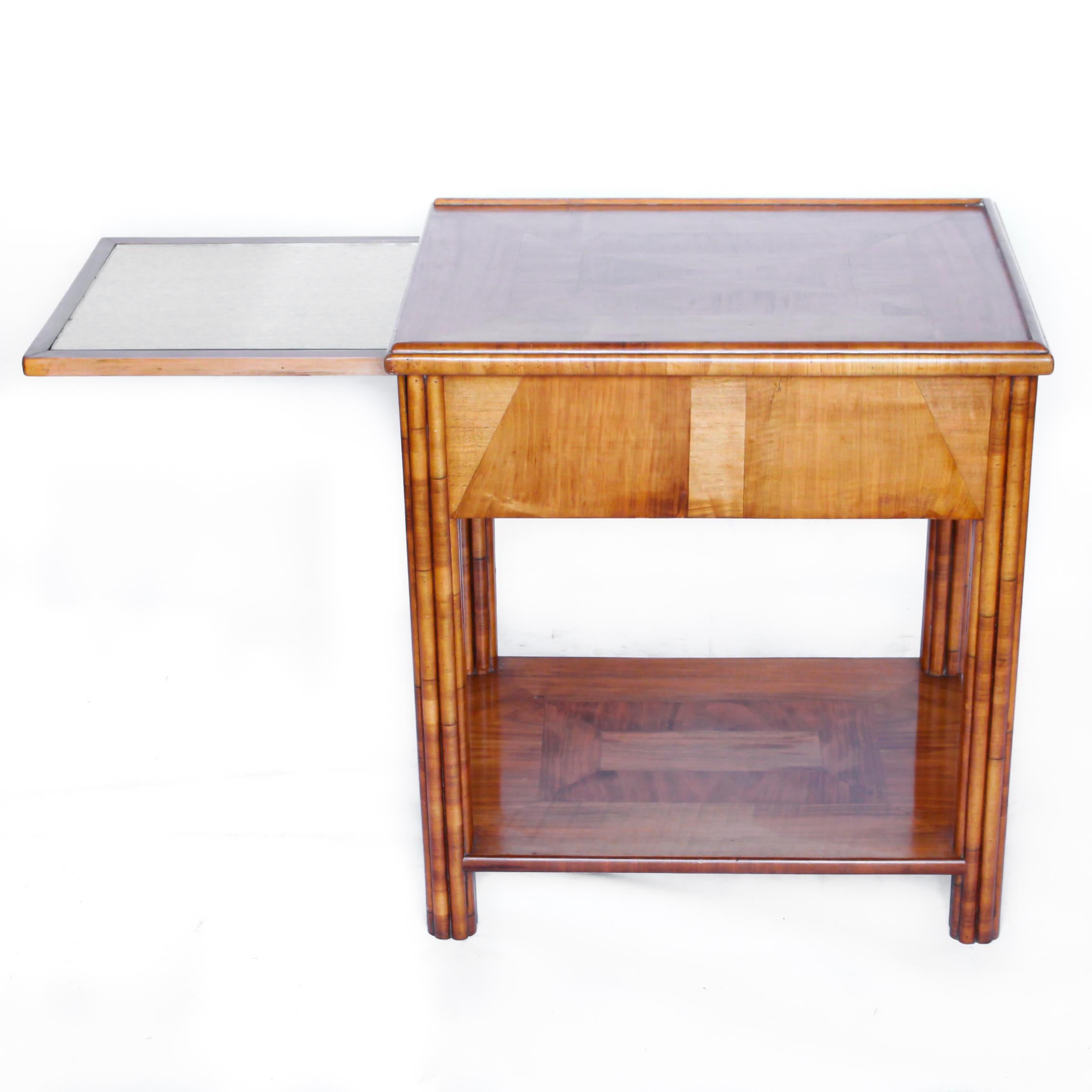 Art Deco Occasional Table Walnut with Sliding Tray and Integral Drawer 1930's 2