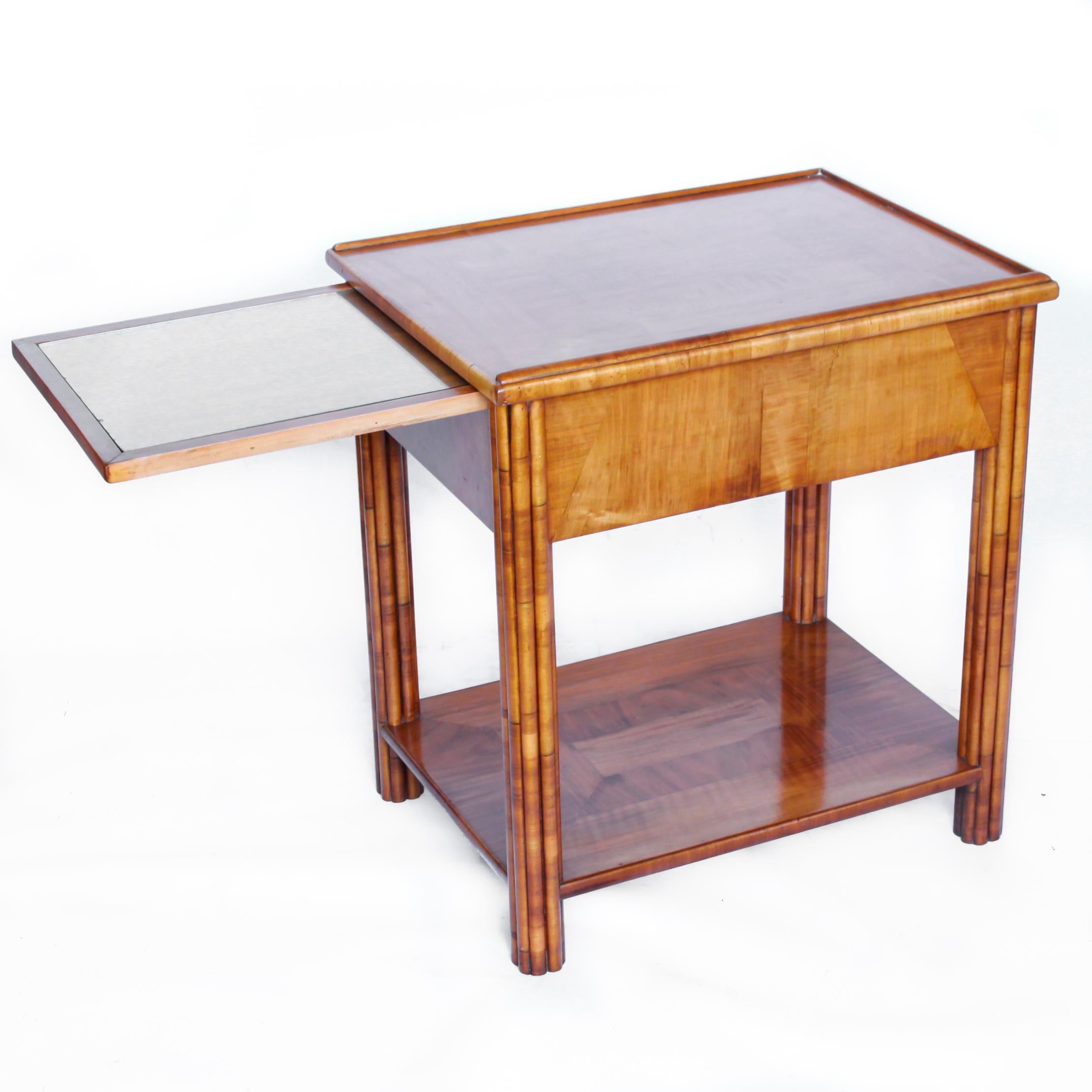 Art Deco Occasional Table Walnut with Sliding Tray and Integral Drawer 1930's 3